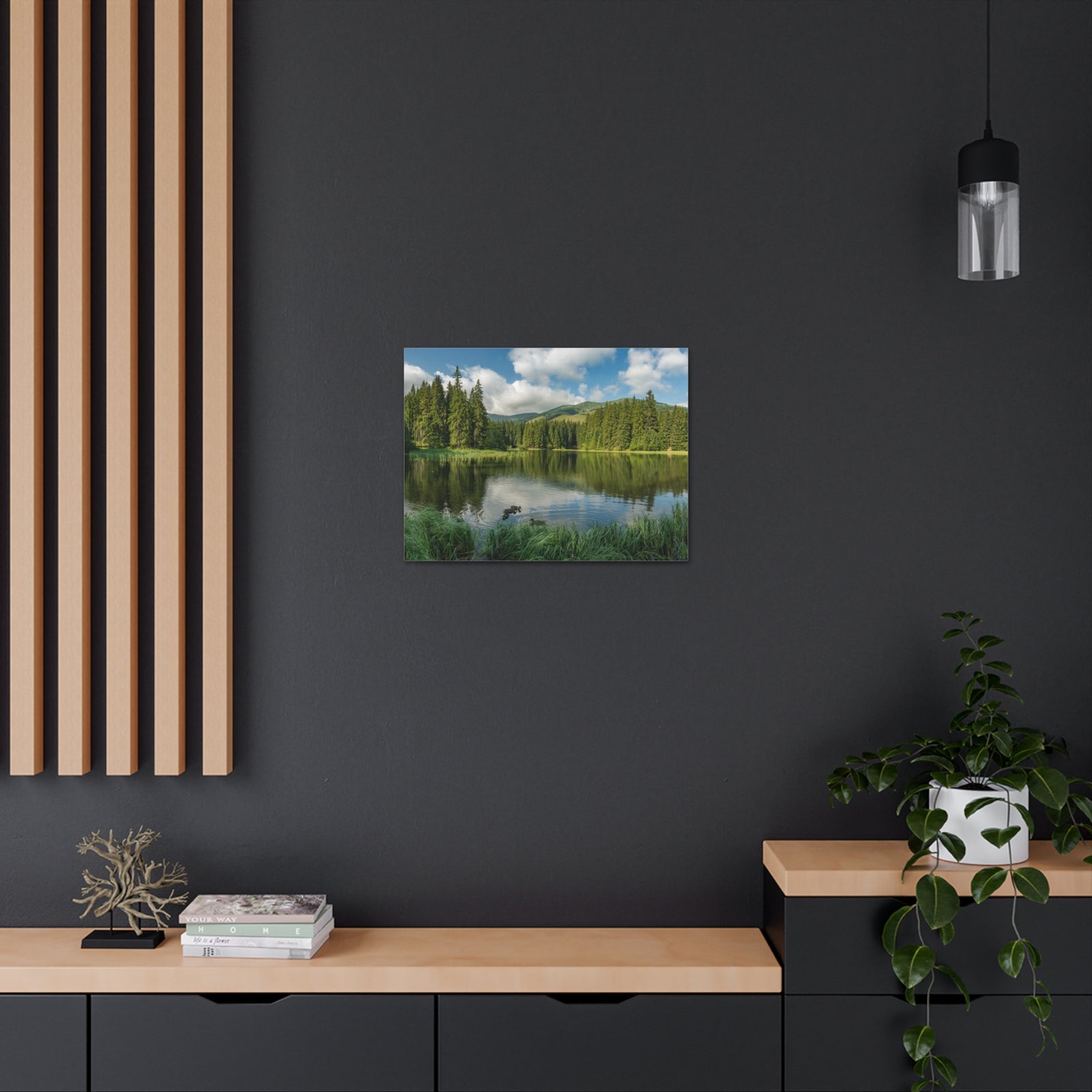 Lake Reflection Green Forest Nature Wilderness Photography Canvas Wall Art for Home Decor Ready-to-Hang-Express Your Love Gifts