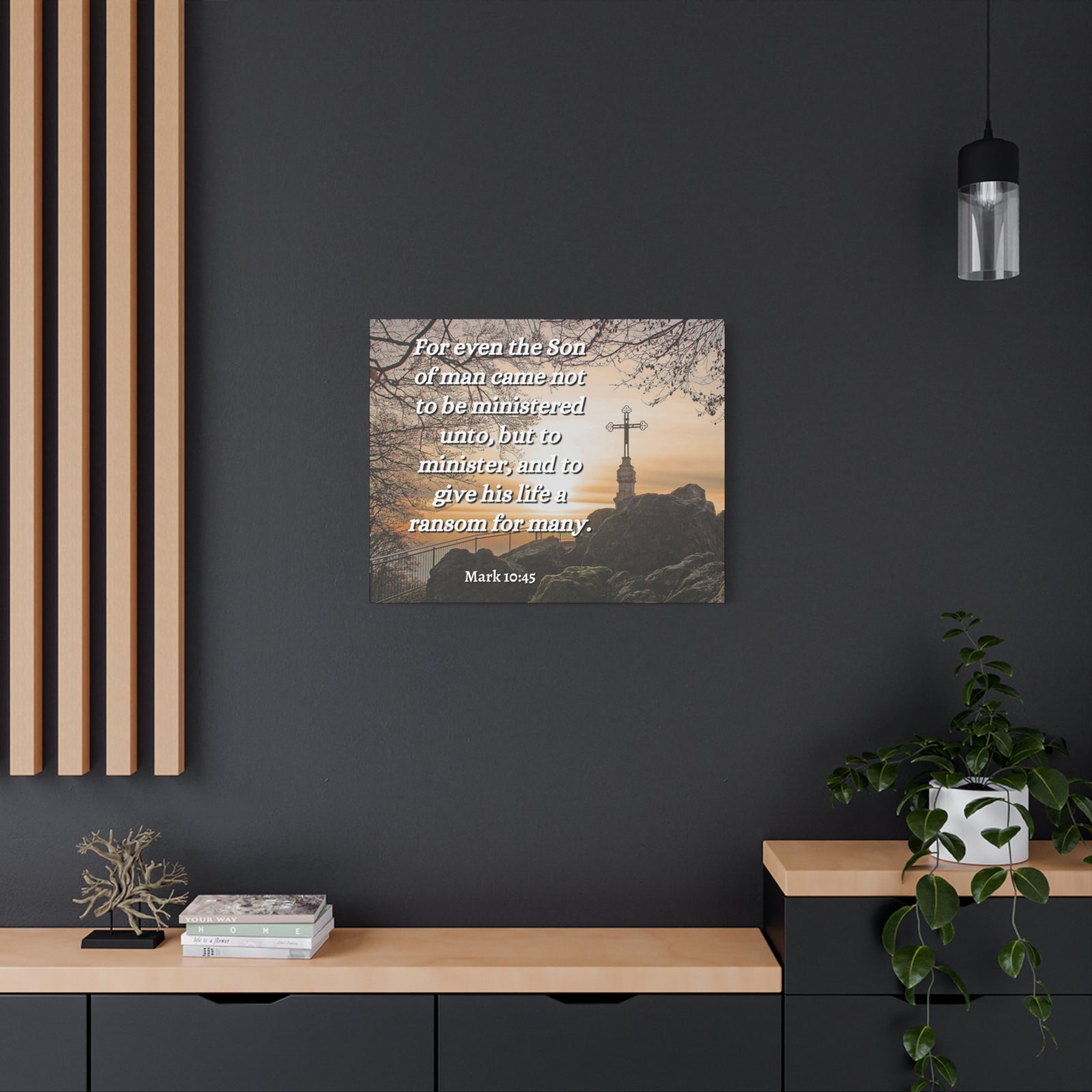 Scripture Canvas Son Of Man Mark 10:45 Christian Wall Art Bible Verse Print Ready to Hang-Express Your Love Gifts