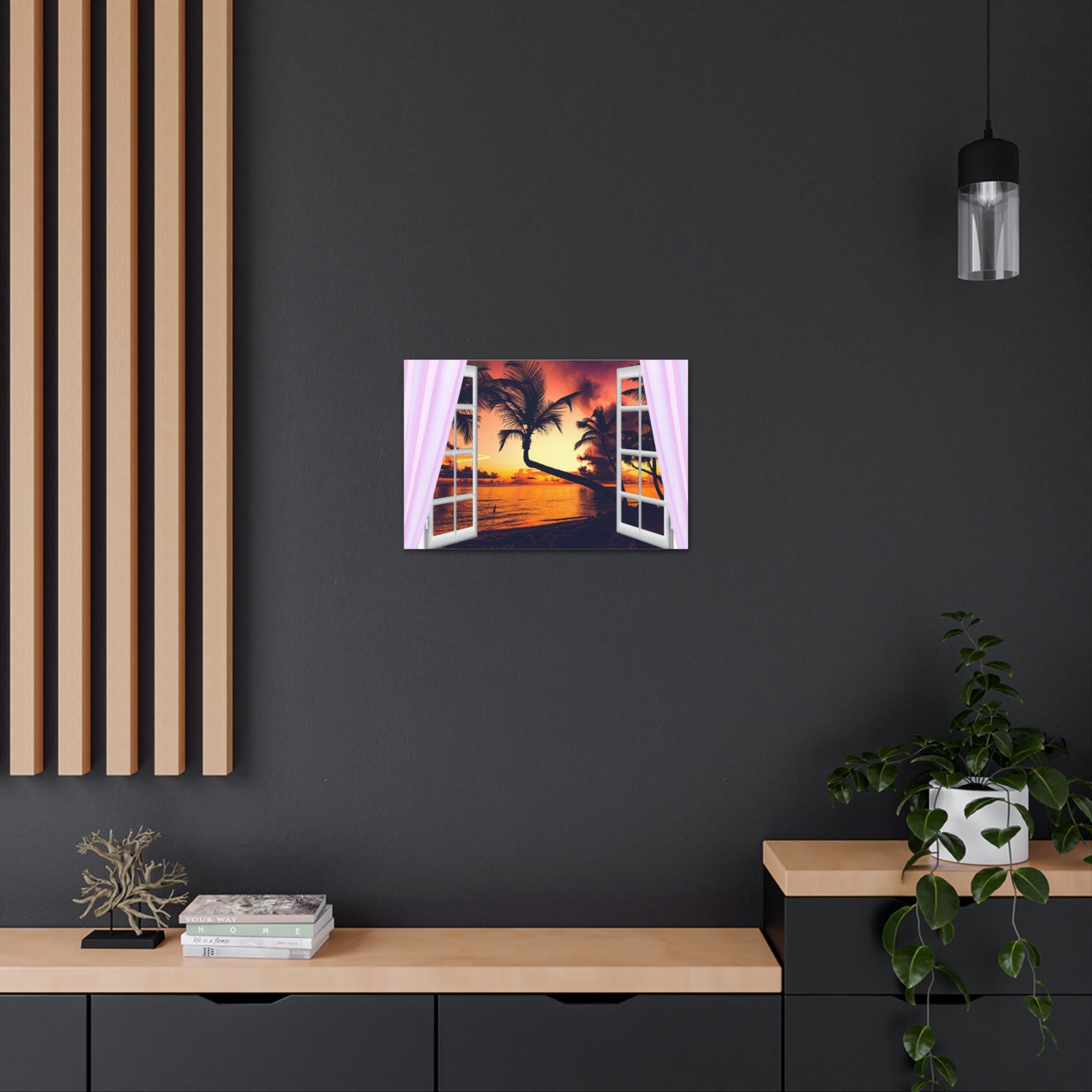 Window Open View Sea Sunset Sun In The Clouds Ocean Canvas Wall Art for Home Decor Ready-to-Hang-Express Your Love Gifts