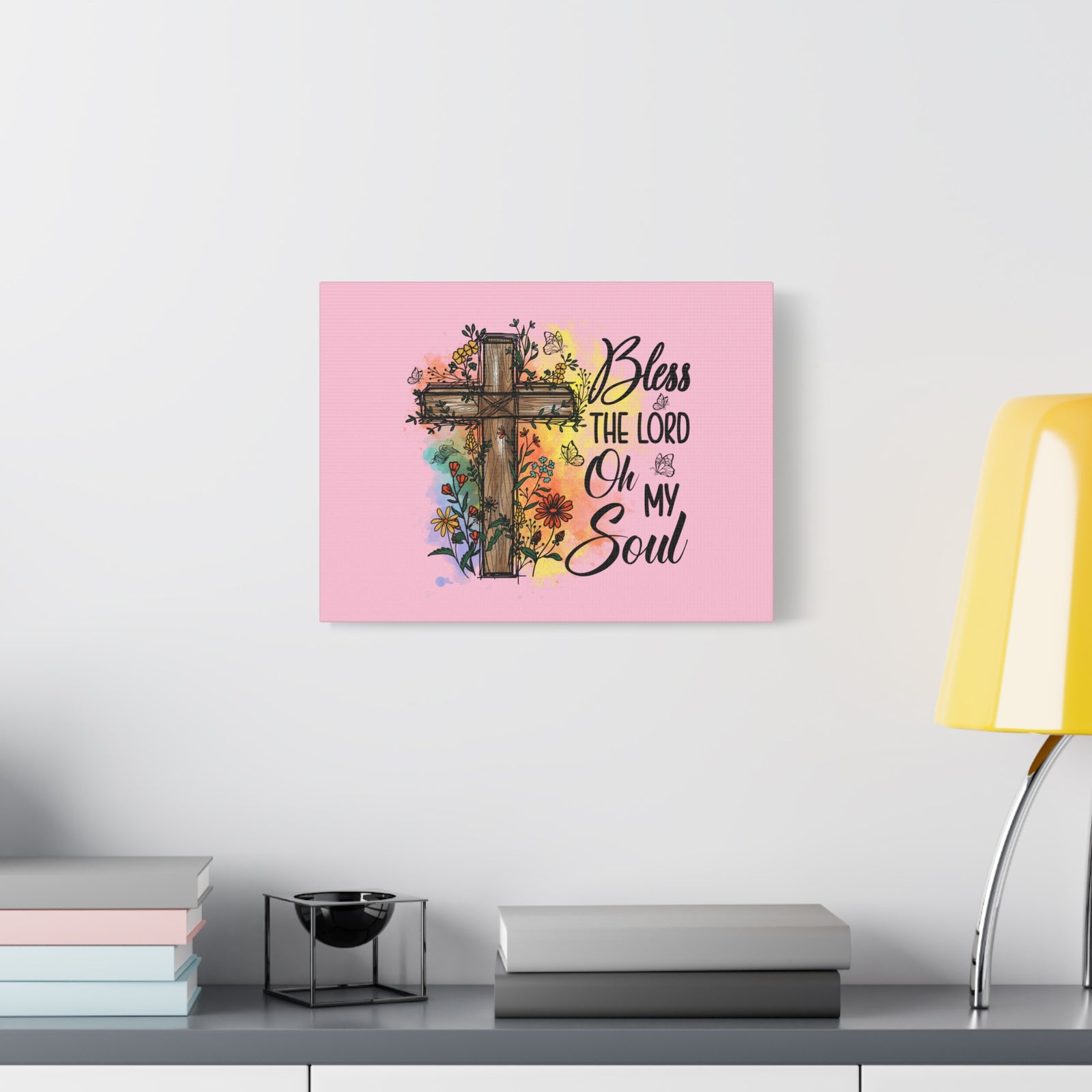 Scripture Canvas Bless The Lord Psalm 103:1 Flower Cross Christian Wall Art Bible Verse Print Ready to Hang-Express Your Love Gifts