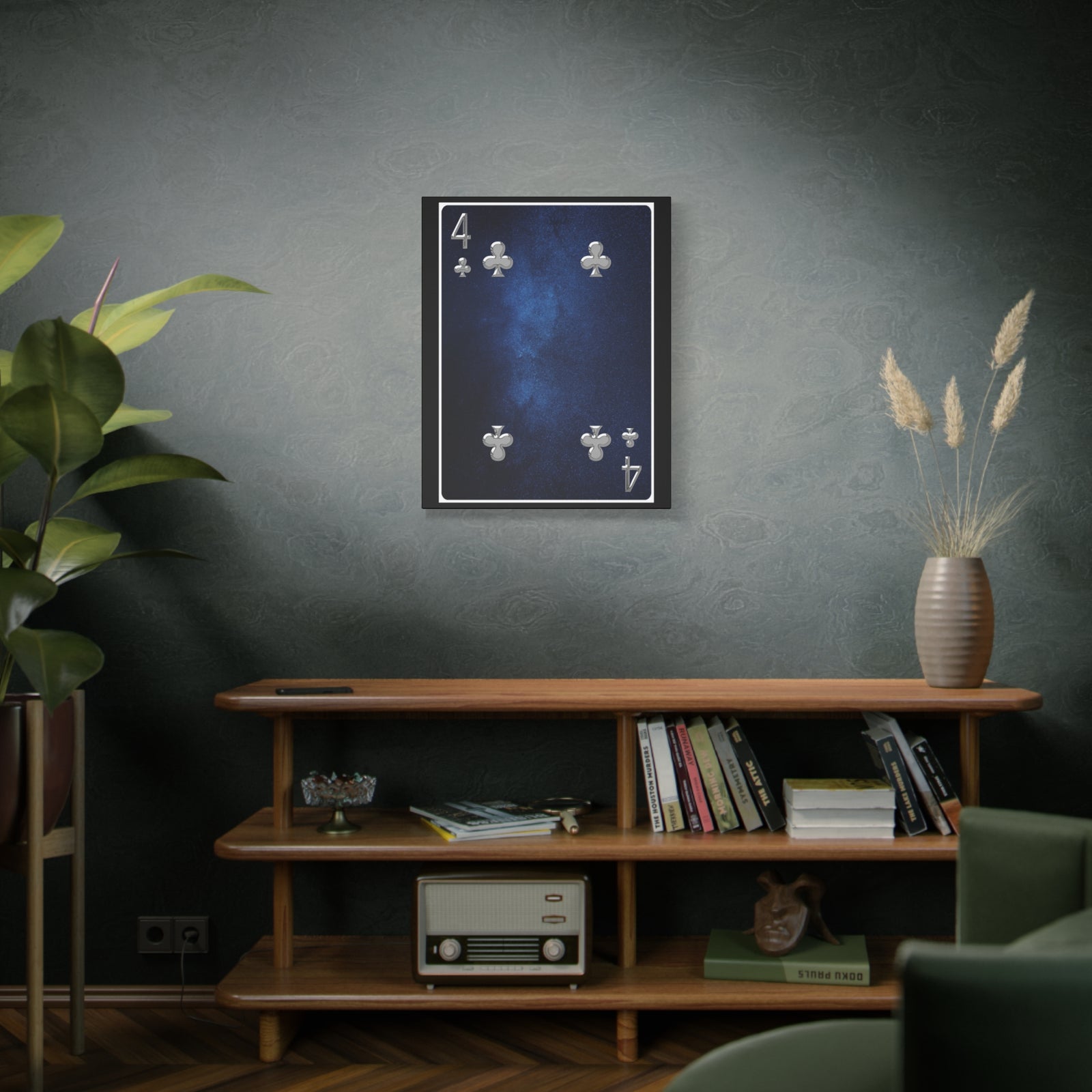 Four Of Clubs Space Background Playing Card Canvas Wall Art for Home Decor Ready-to-Hang-Express Your Love Gifts