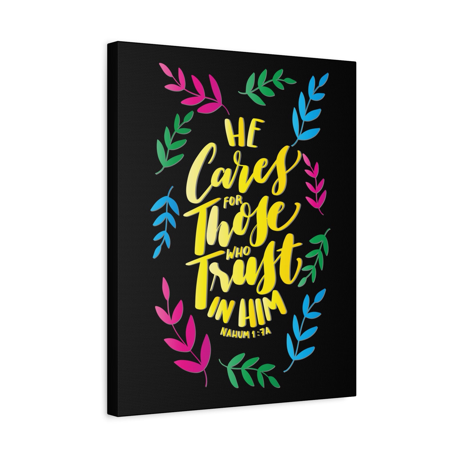Scripture Canvas Trust In Him Nahum 1:7A Christian Wall Art Bible Verse Print Ready to Hang-Express Your Love Gifts