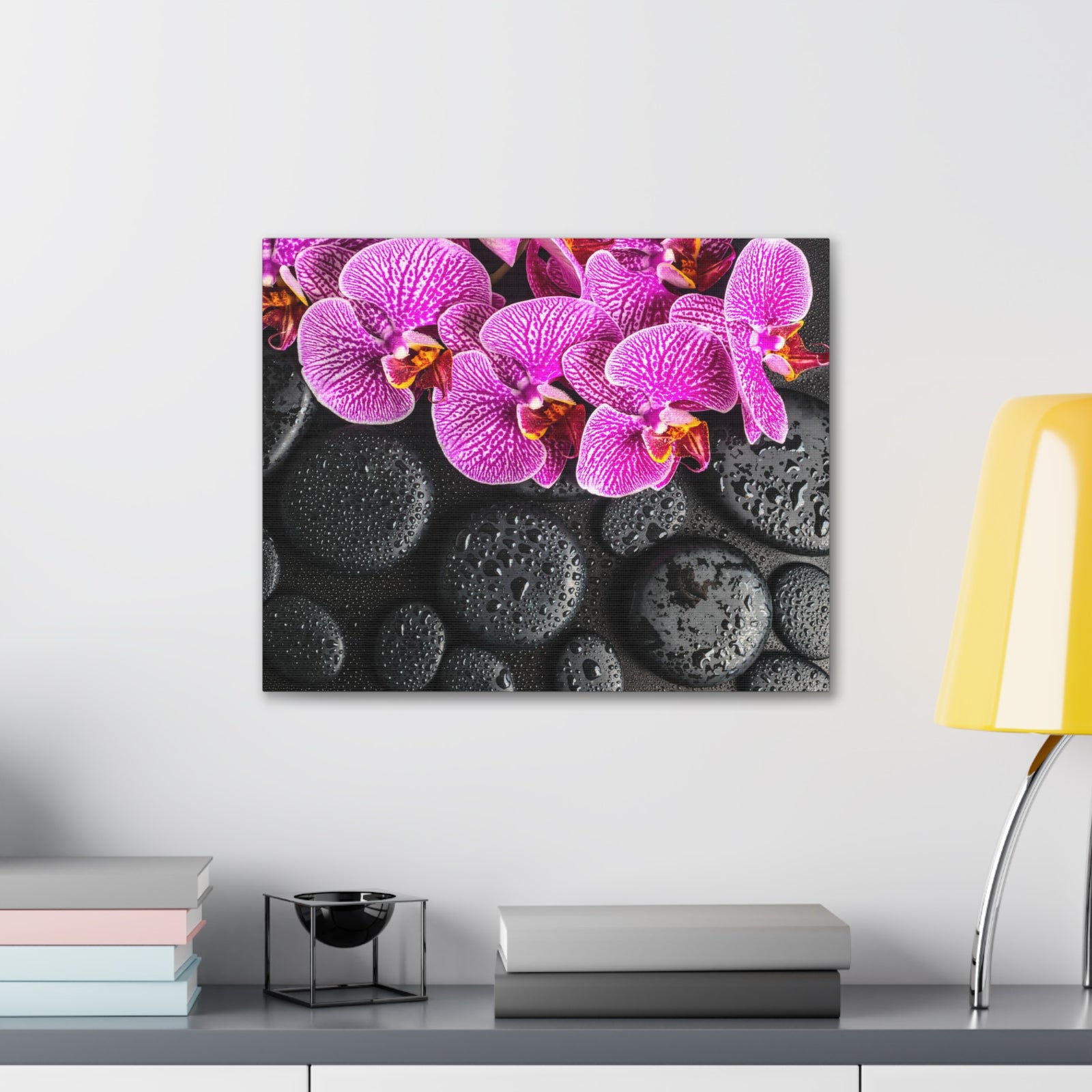 Violet Orchid on Stones Forest Floral Nature Photography Canvas Wall Art for Home Decor Ready-to-Hang-Express Your Love Gifts