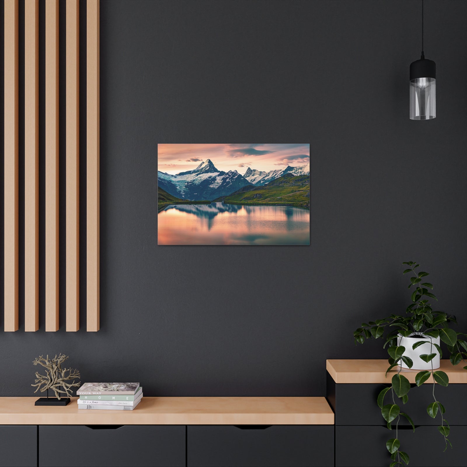 Snow Mountain Lake Summer Nature Wilderness Photography Canvas Wall Art for Home Decor Ready-to-Hang-Express Your Love Gifts