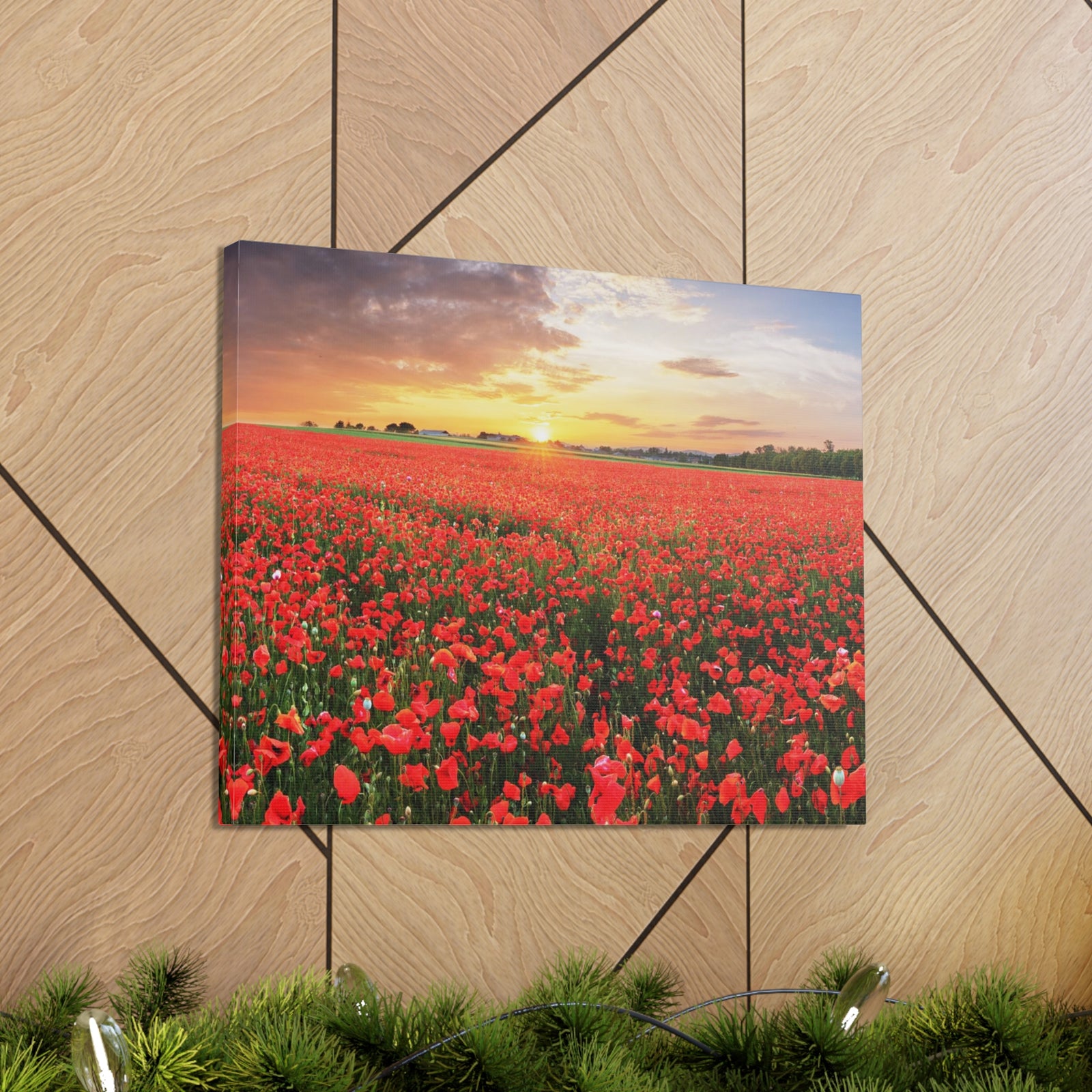 Nice Sunset Over Poppy Field Flower Canvas Wall Art for Home Decor Ready-to-Hang-Express Your Love Gifts