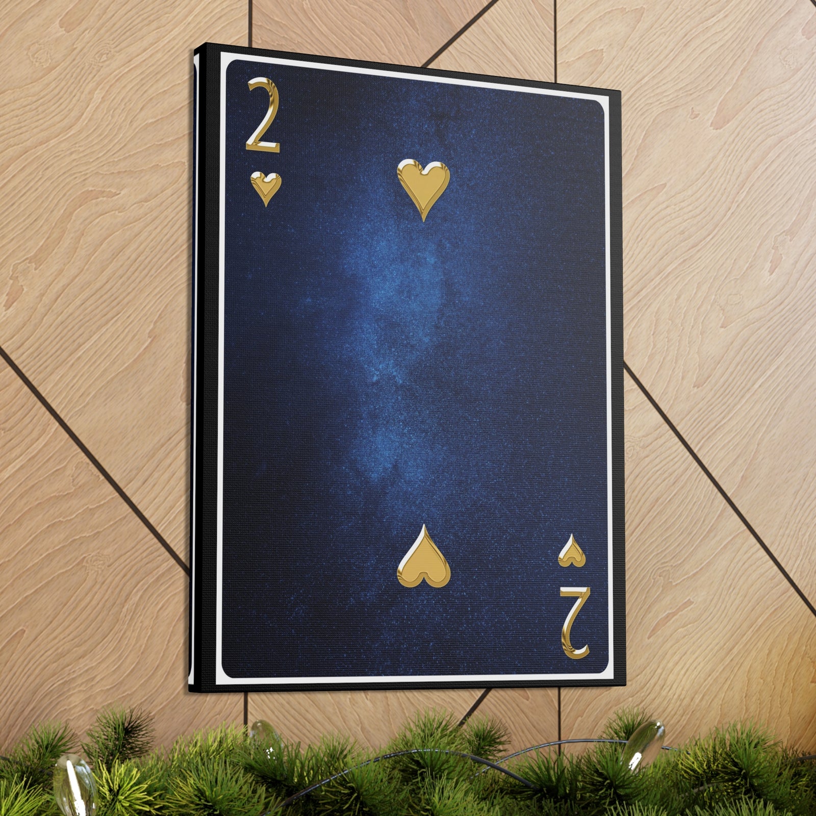 Two Of Hearts Space Background Playing Card Canvas Wall Art for Home Decor Ready-to-Hang-Express Your Love Gifts