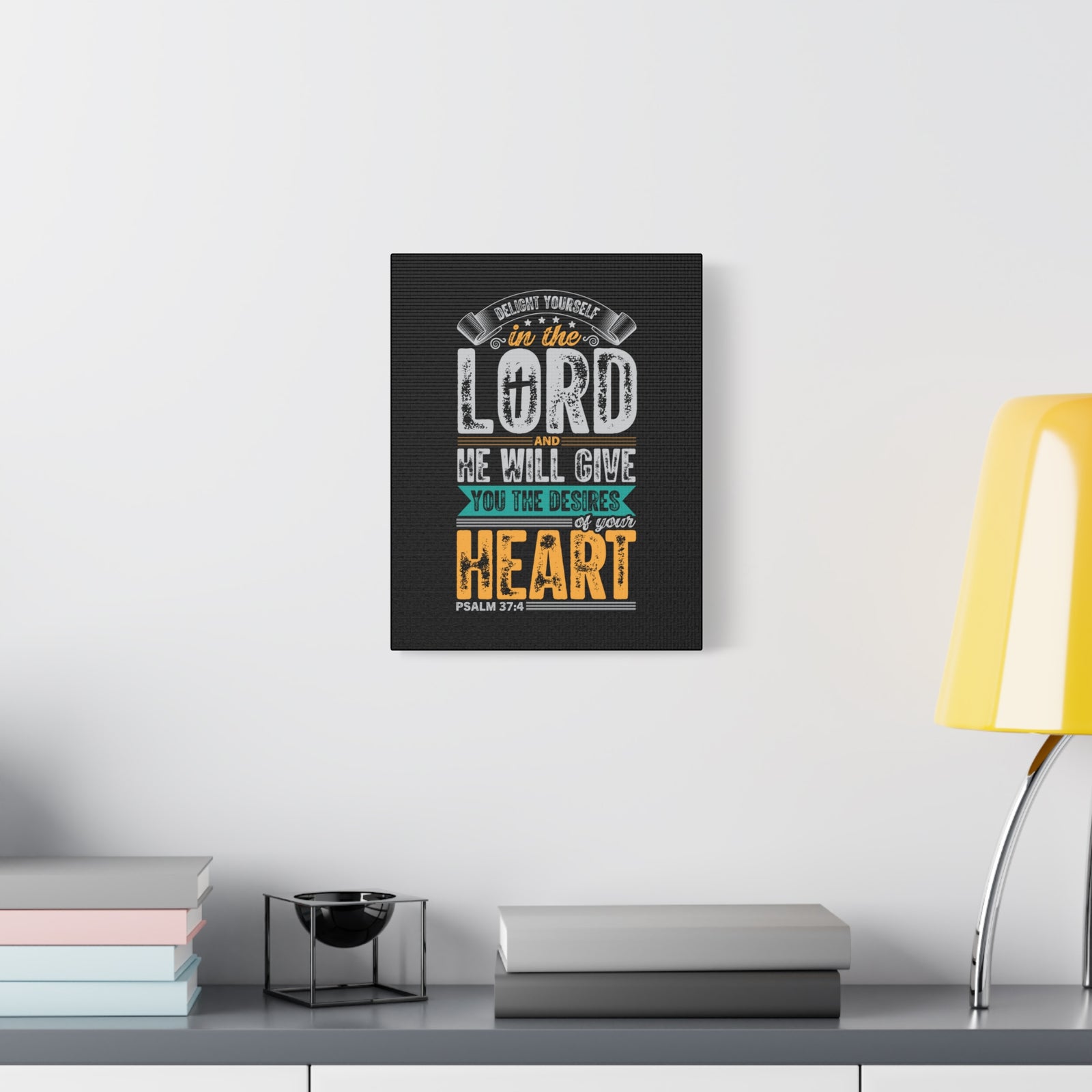 Scripture Walls Desires Of Your Heart Psalm 37:4 Yellow Heart Bible Verse Canvas Christian Wall Art Ready to Hang-Express Your Love Gifts