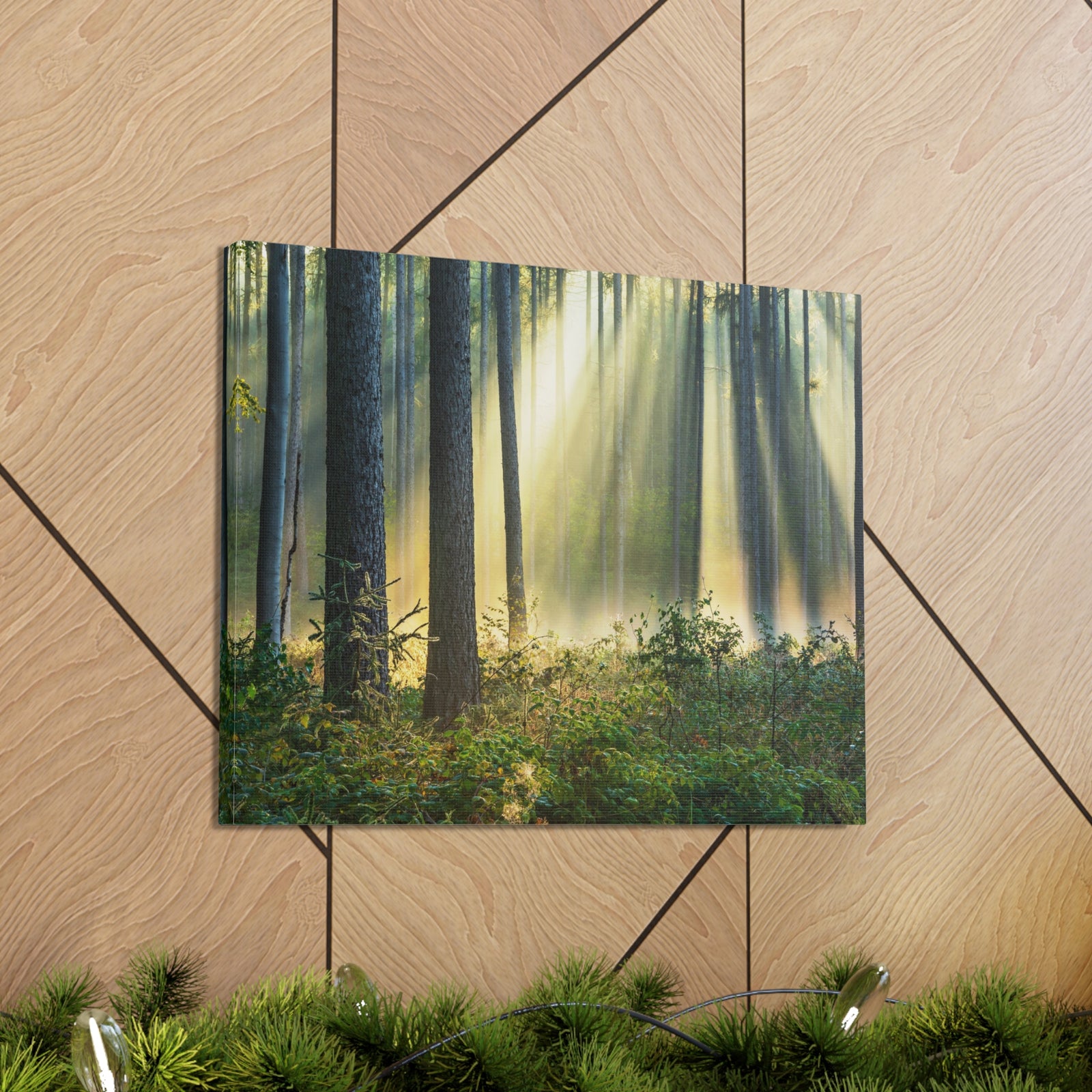 Sunrise Green Forest Nature Wilderness Photography Canvas Wall Art for Home Decor Ready-to-Hang-Express Your Love Gifts