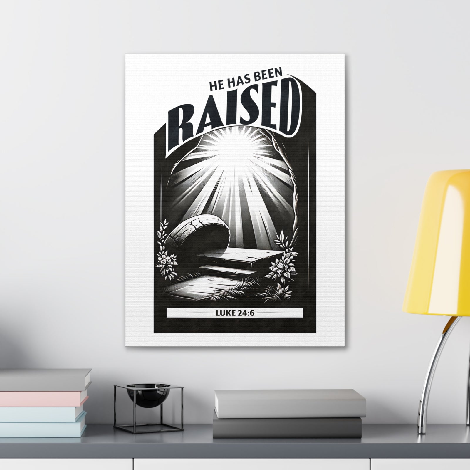 Scripture Walls Luke 24:6 He Has Been Raised Bible Verse Canvas Christian Wall Art Ready to Hang Unframed-Express Your Love Gifts