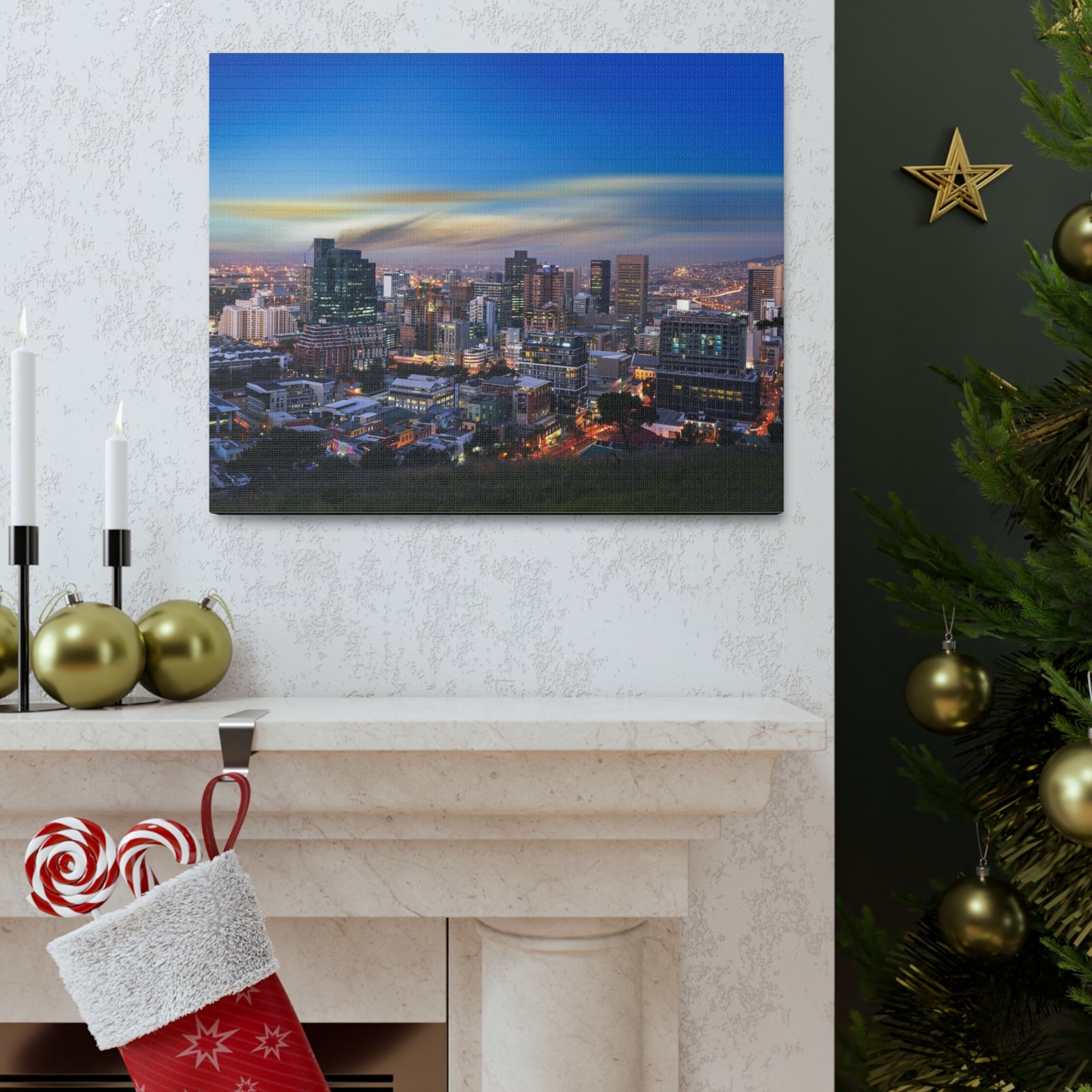 Cape Town Night Skyline Canvas Artwork High-Quality Breathtaking Stunning Cityscape for Home Decor Ready to Hang-Express Your Love Gifts