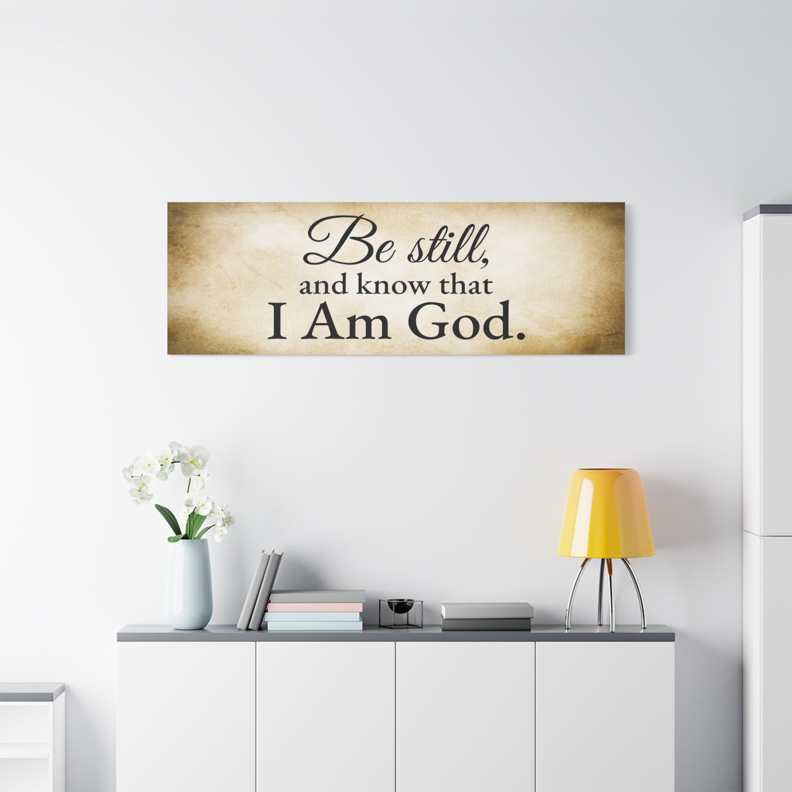 Scripture Walls Be Still Psalm 46:10 Gold Bible Verse Canvas Christian Wall Art Ready to Hang Unframed-Express Your Love Gifts