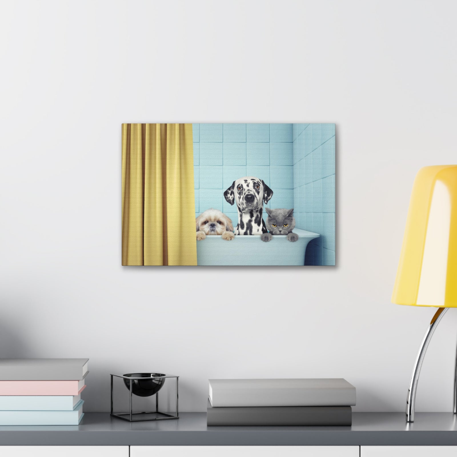 Cute Two Dogs and Cat Canvas Wall Art for Home Decor Ready-to-Hang-Express Your Love Gifts