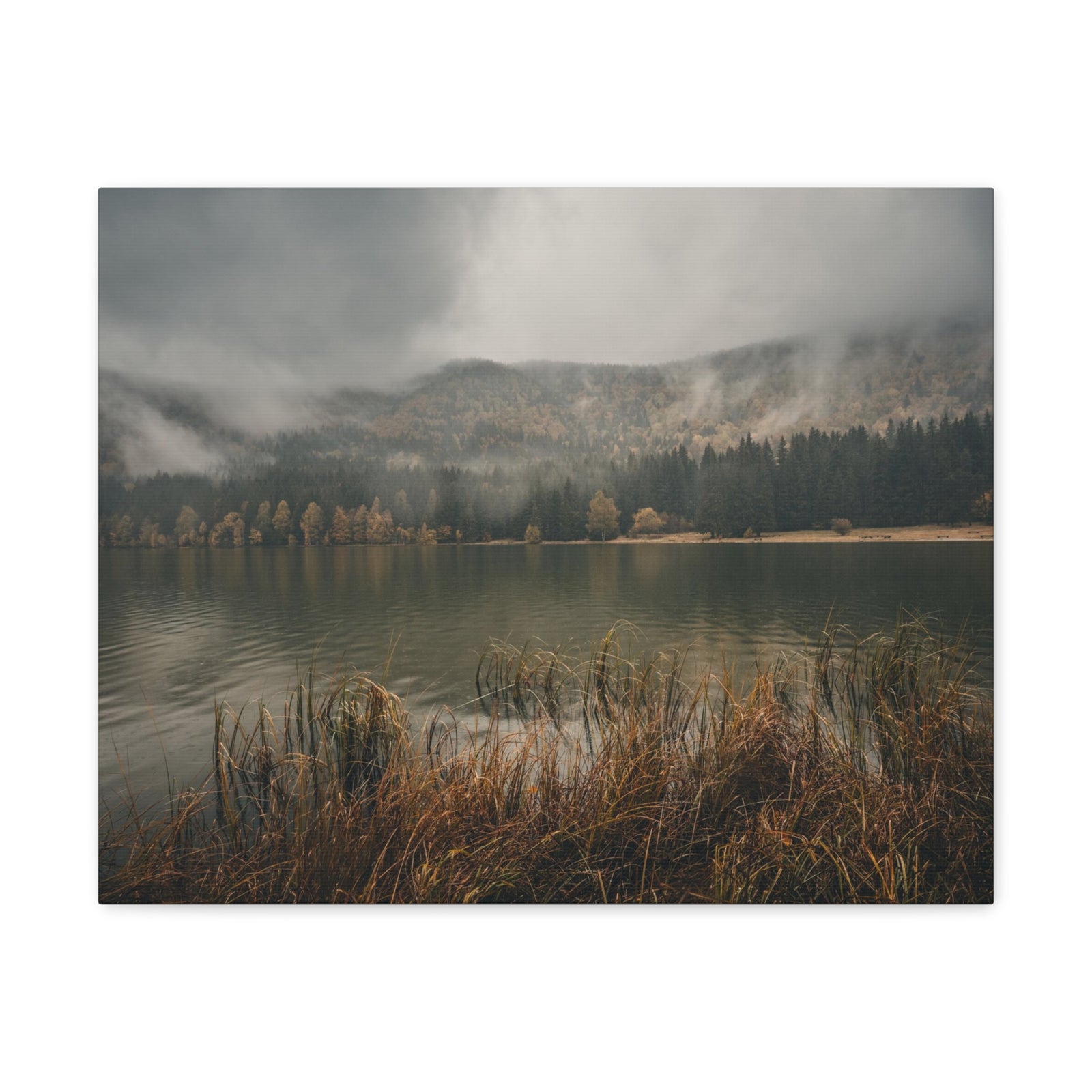 Misty Mountain Lake Reflection Nature Wilderness Photography Canvas Wall Art for Home Decor Ready-to-Hang-Express Your Love Gifts