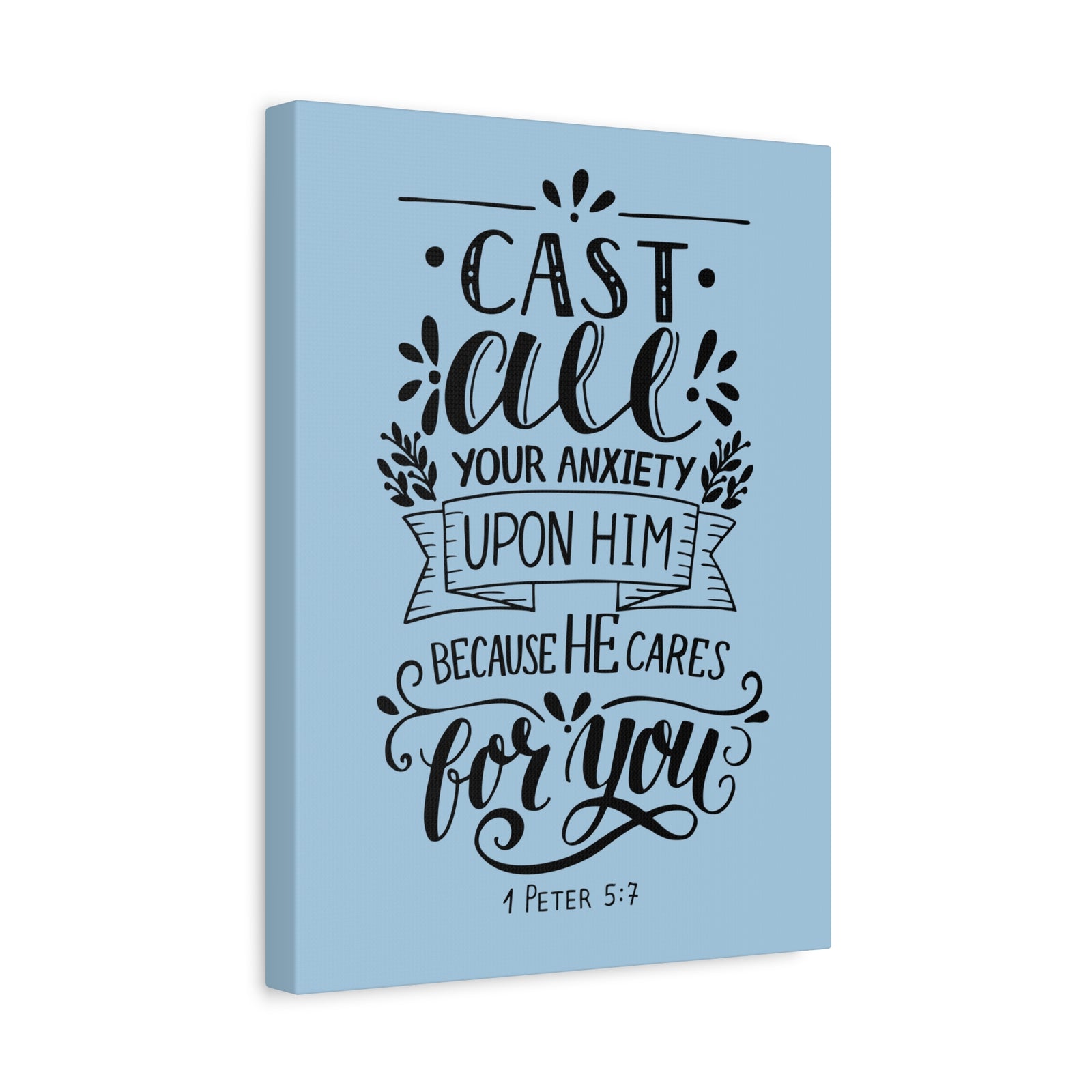 Scripture Canvas Cast All Your Anxiety 1 Peter 5:7 Christian Wall Art Bible Verse Print Ready To Hang-Express Your Love Gifts