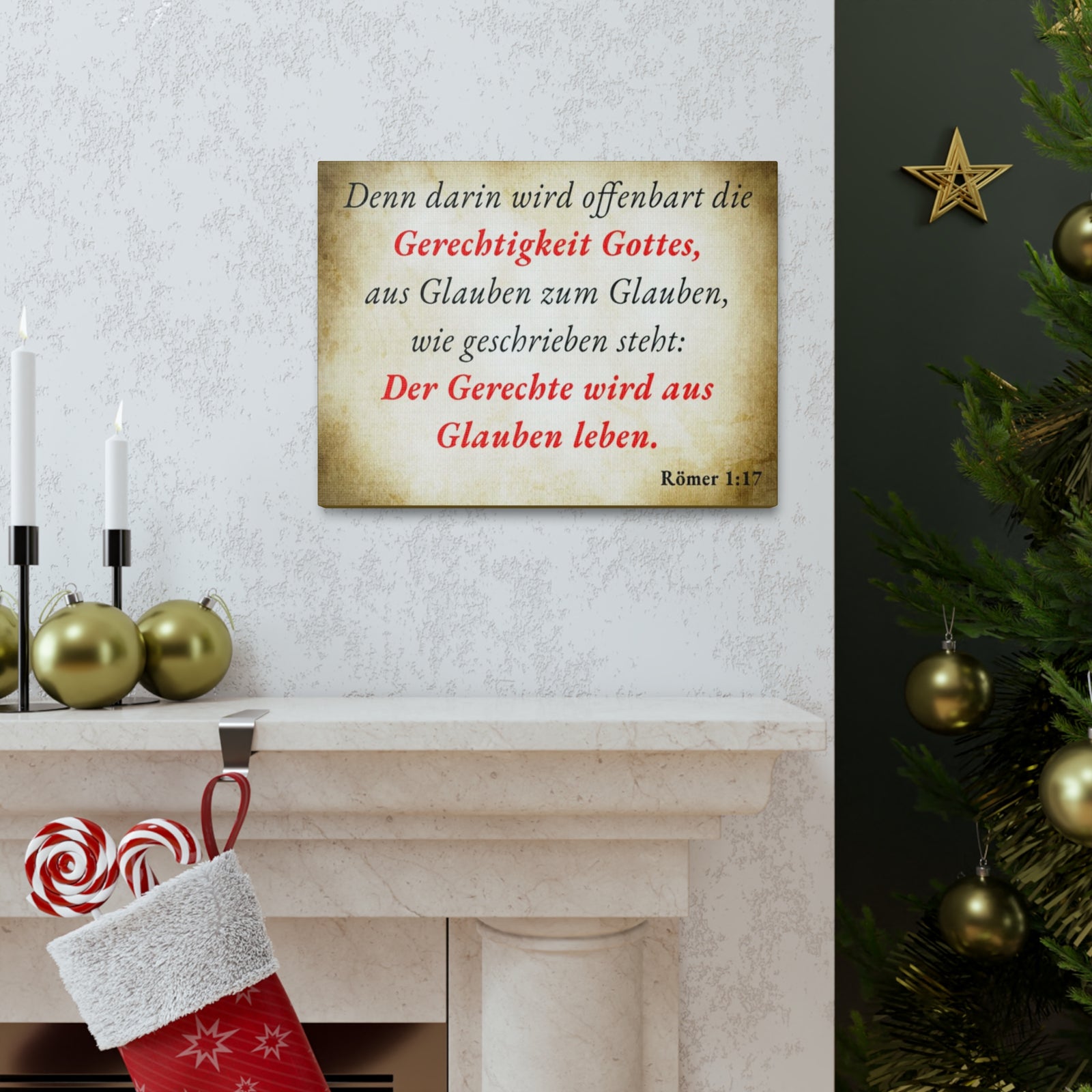 Scripture Walls Römer 1:17 Romans 1:17 Live By Faith German Gold Bible Verse Canvas Christian Wall Art Ready to Hang Unframed-Express Your Love Gifts