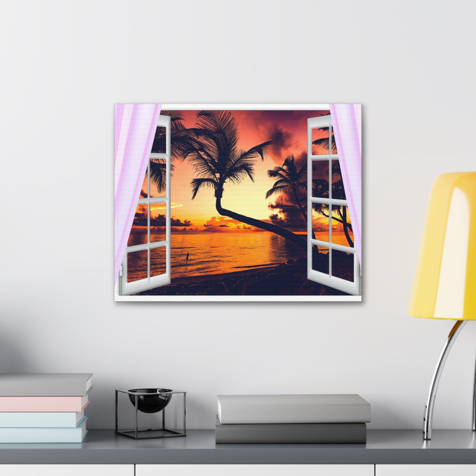 Window Open View Sea Sunset Sun In The Clouds Ocean Canvas Wall Art for Home Decor Ready-to-Hang-Express Your Love Gifts