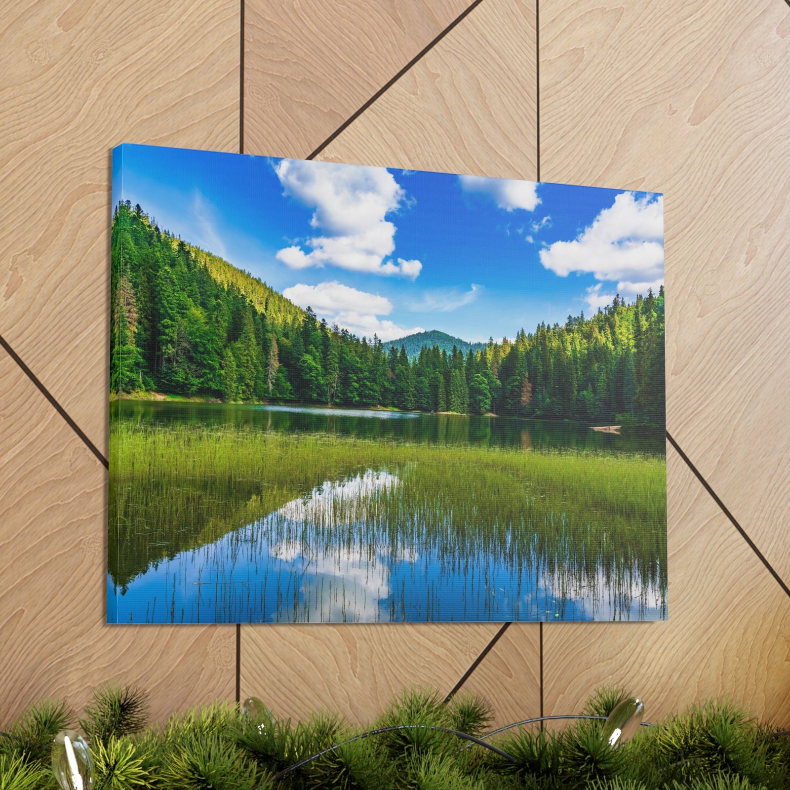 Teal Clear Forest LakeNature Wilderness Photography Canvas Wall Art for Home Decor Ready-to-Hang-Express Your Love Gifts