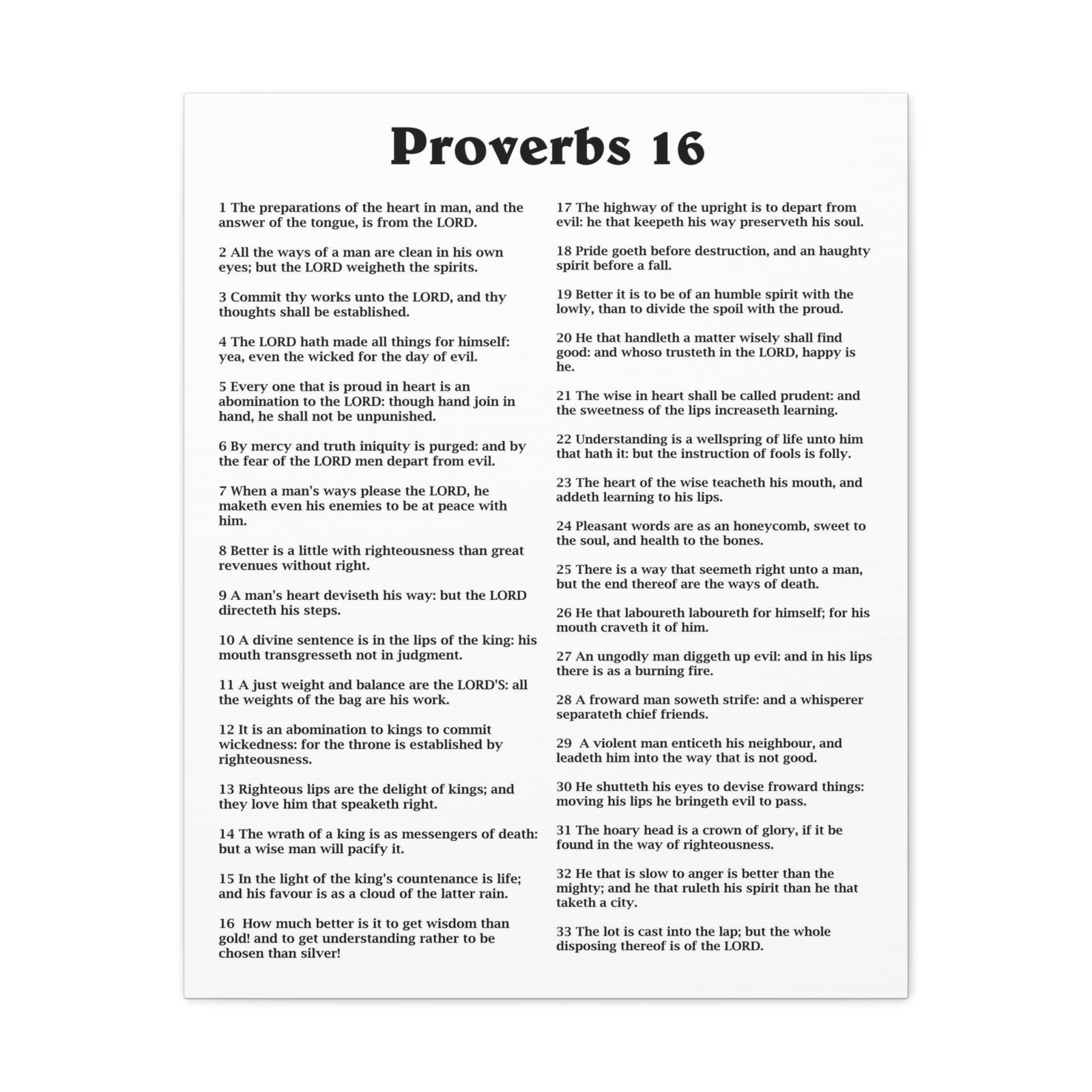 Scripture Walls Proverbs Chapter 16 White Bible Canvas Christian Wall Art Ready to Hang Unframed-Express Your Love Gifts