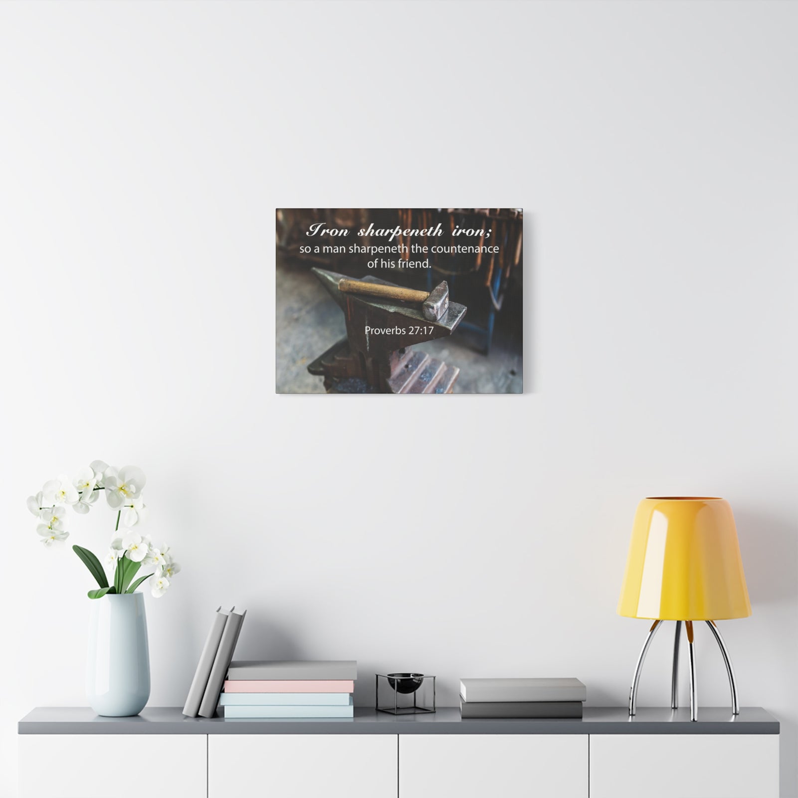 Scripture Canvas Iron Sharpeneth Iron Proverbs 27:17 Christian Wall Art Bible Verse Print Ready to Hang-Express Your Love Gifts