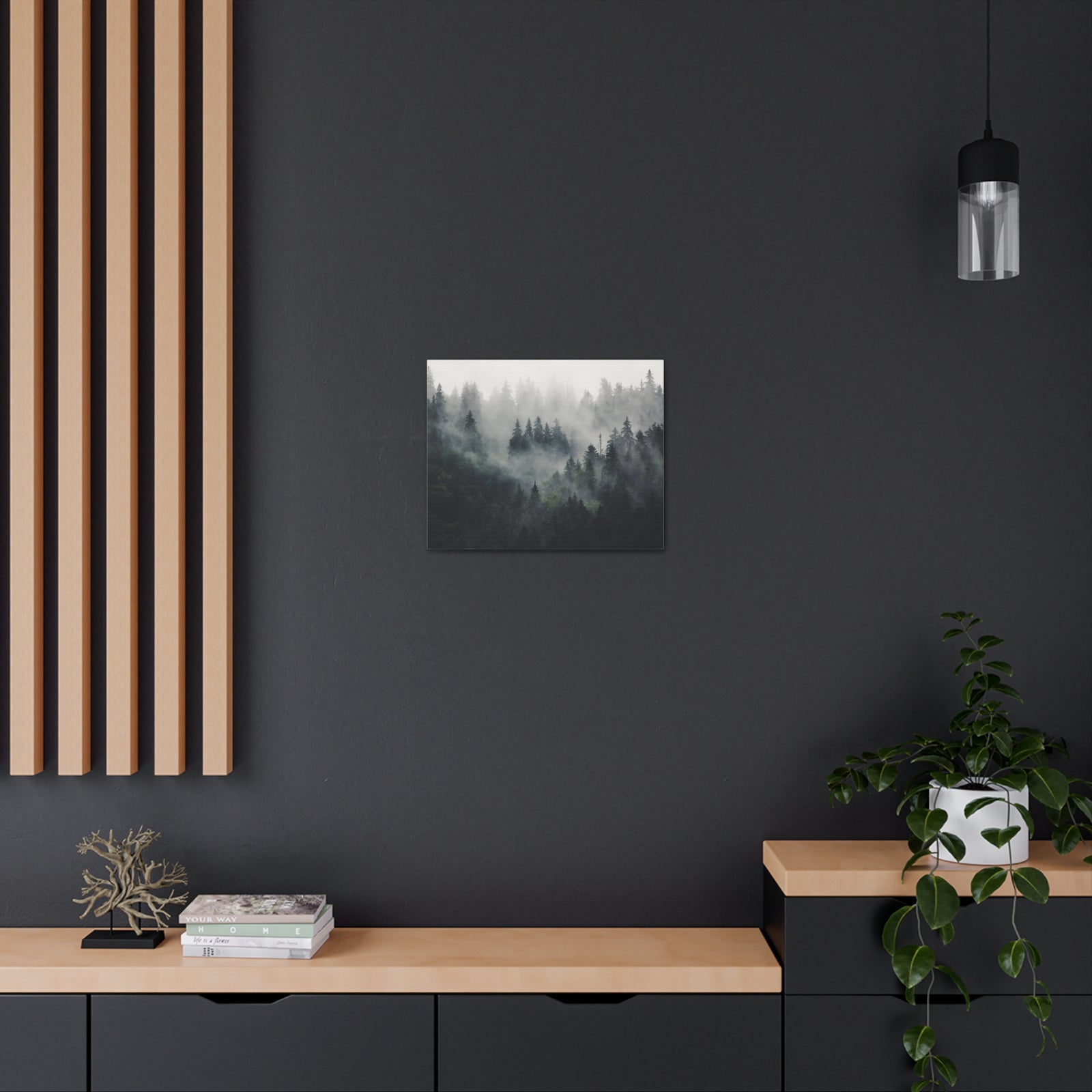 Misty Pine Tree Green Forest Nature Wilderness Photography Canvas Wall Art for Home Decor Ready-to-Hang-Express Your Love Gifts