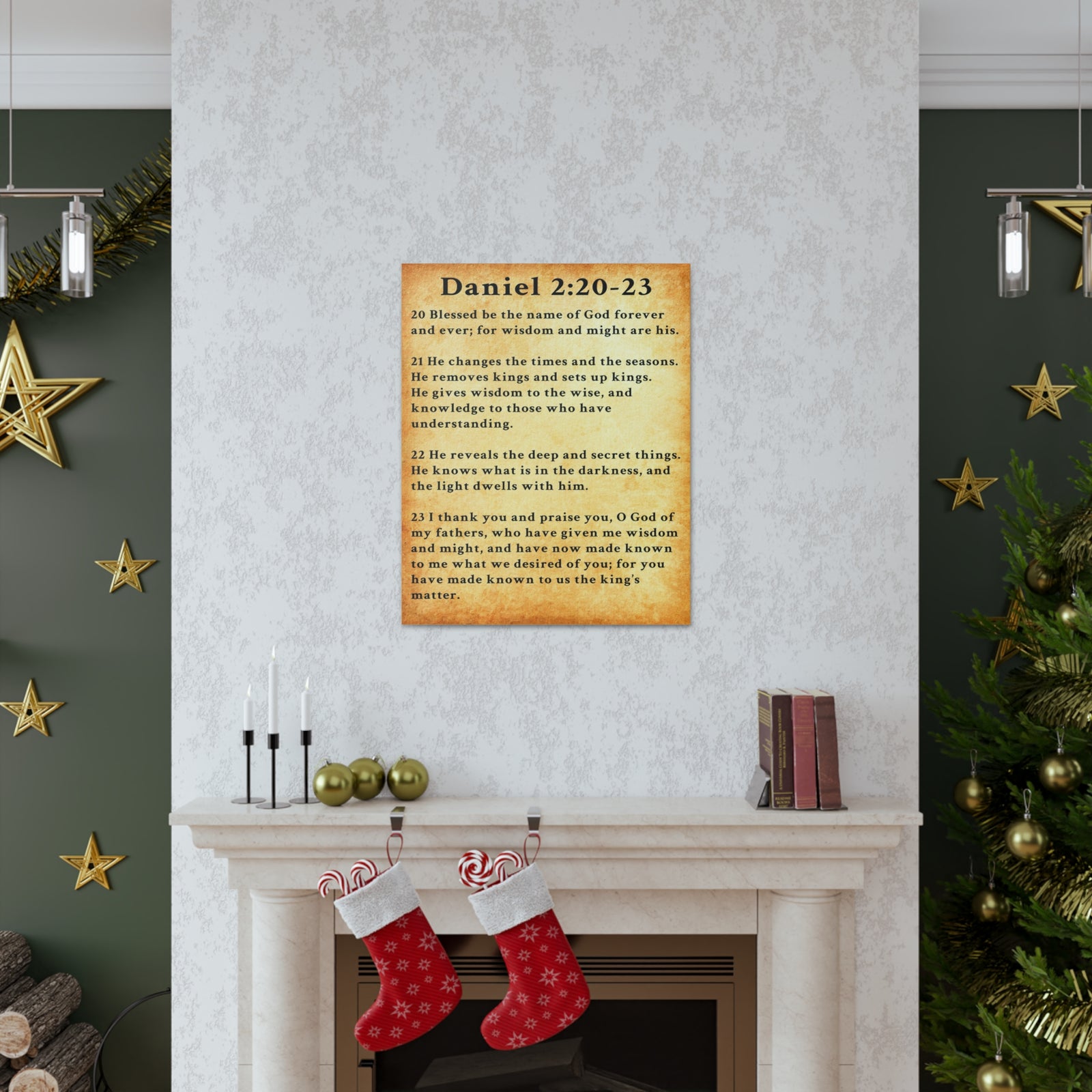 Scripture Walls Daniel 2:20-23 Daniel's Prayer of Praise Gold Bible Verse Canvas Christian Wall Art Ready to Hang Unframed-Express Your Love Gifts