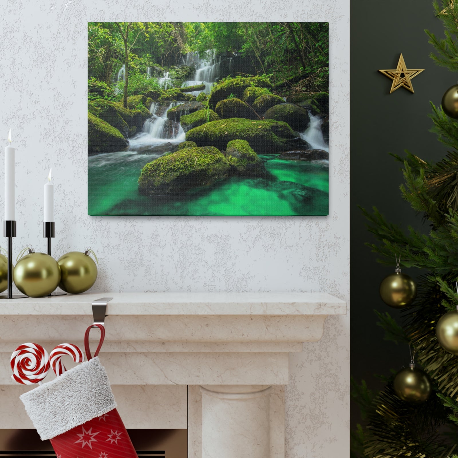 Jungle Waterfall In Thailand Modern Multicolor Scenic Nature Photography Canvas Home Office Decor Ready to Hang-Express Your Love Gifts