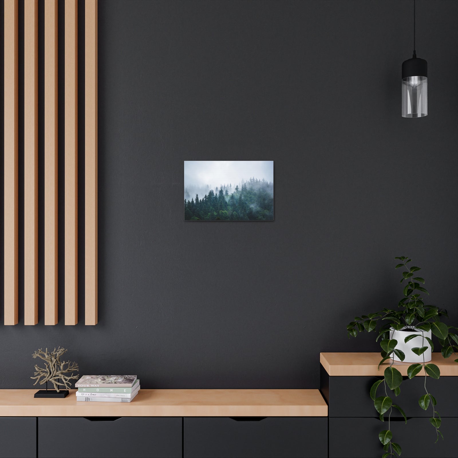 Misty Dark Mountain Forest Nature Wilderness Photography Canvas Wall Art for Home Decor Ready-to-Hang-Express Your Love Gifts