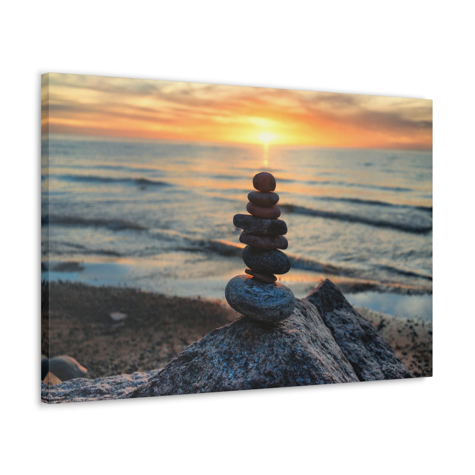 Pebbles Stack Over Beach Nature Wilderness Photography Canvas Wall Art for Home Decor Ready-to-Hang-Express Your Love Gifts