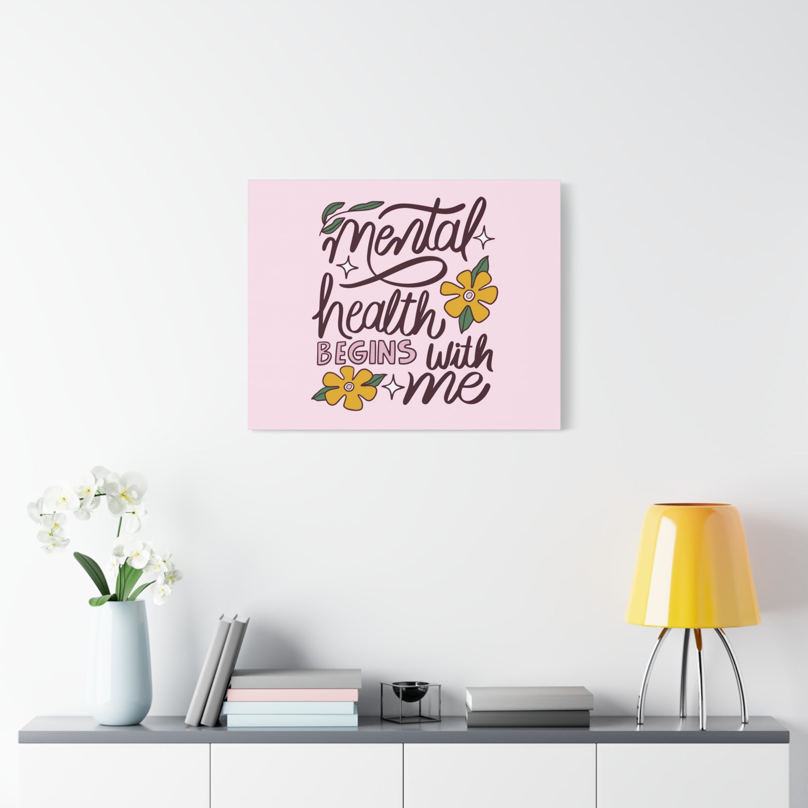 Inspirational Quote Canvas Mental Health Begins With Me Wall Art Motivational Motto Inspiring Prints Artwork Decor Ready to Hang-Express Your Love Gifts