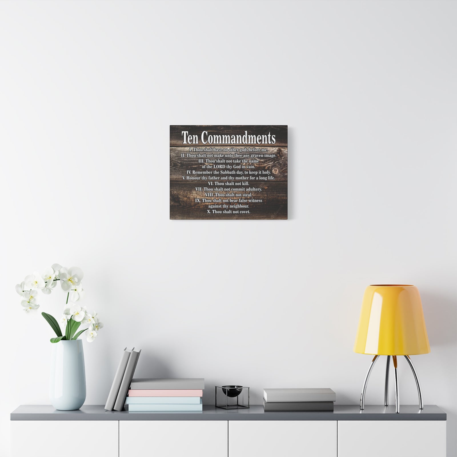 Scripture Canvas Ten Commandments Wood Brown Christian Wall Art Print Ready to Hang-Express Your Love Gifts