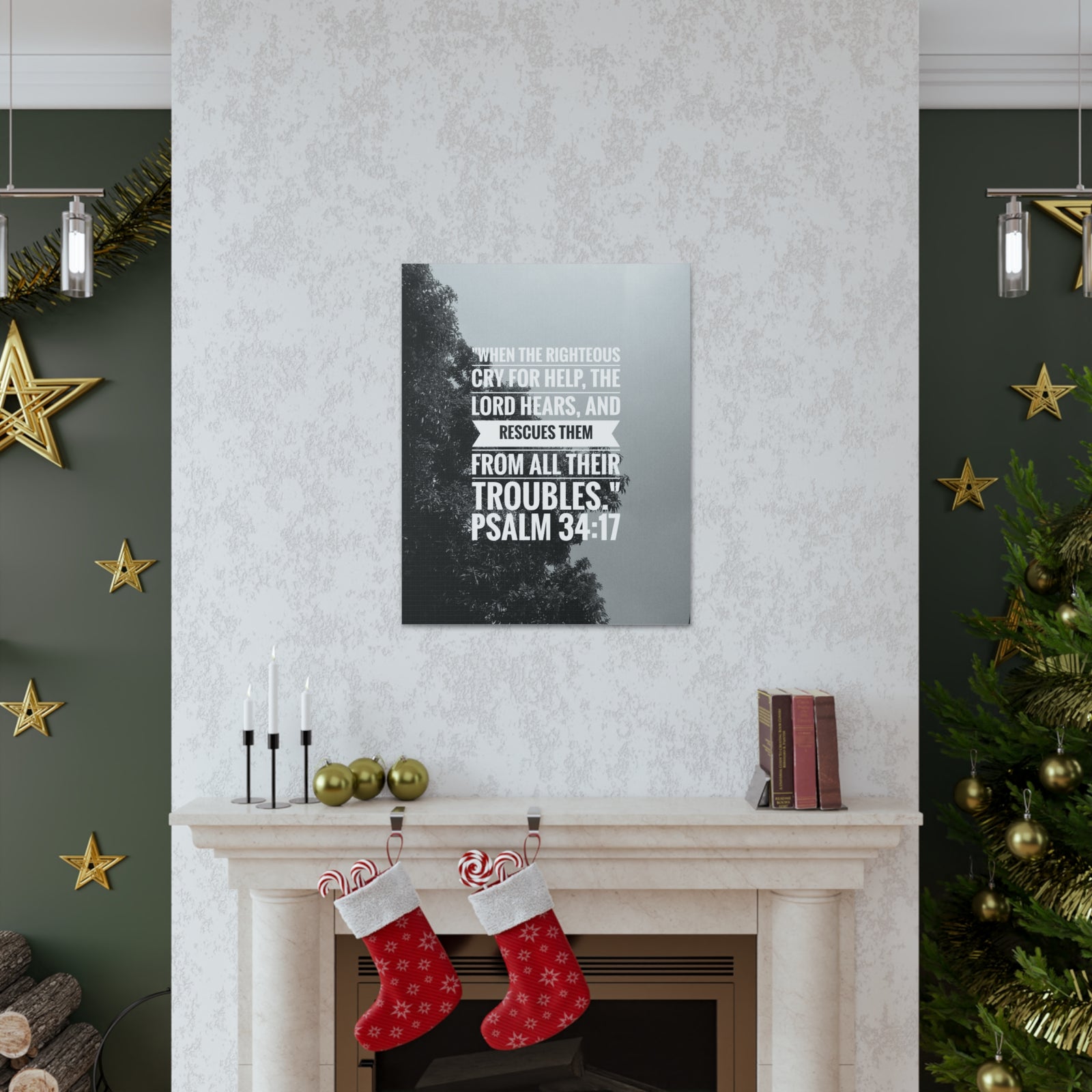 Scripture Canvas Rescues Them Psalm 34:17 Christian Wall Art Bible Verse Print Ready to Hang-Express Your Love Gifts