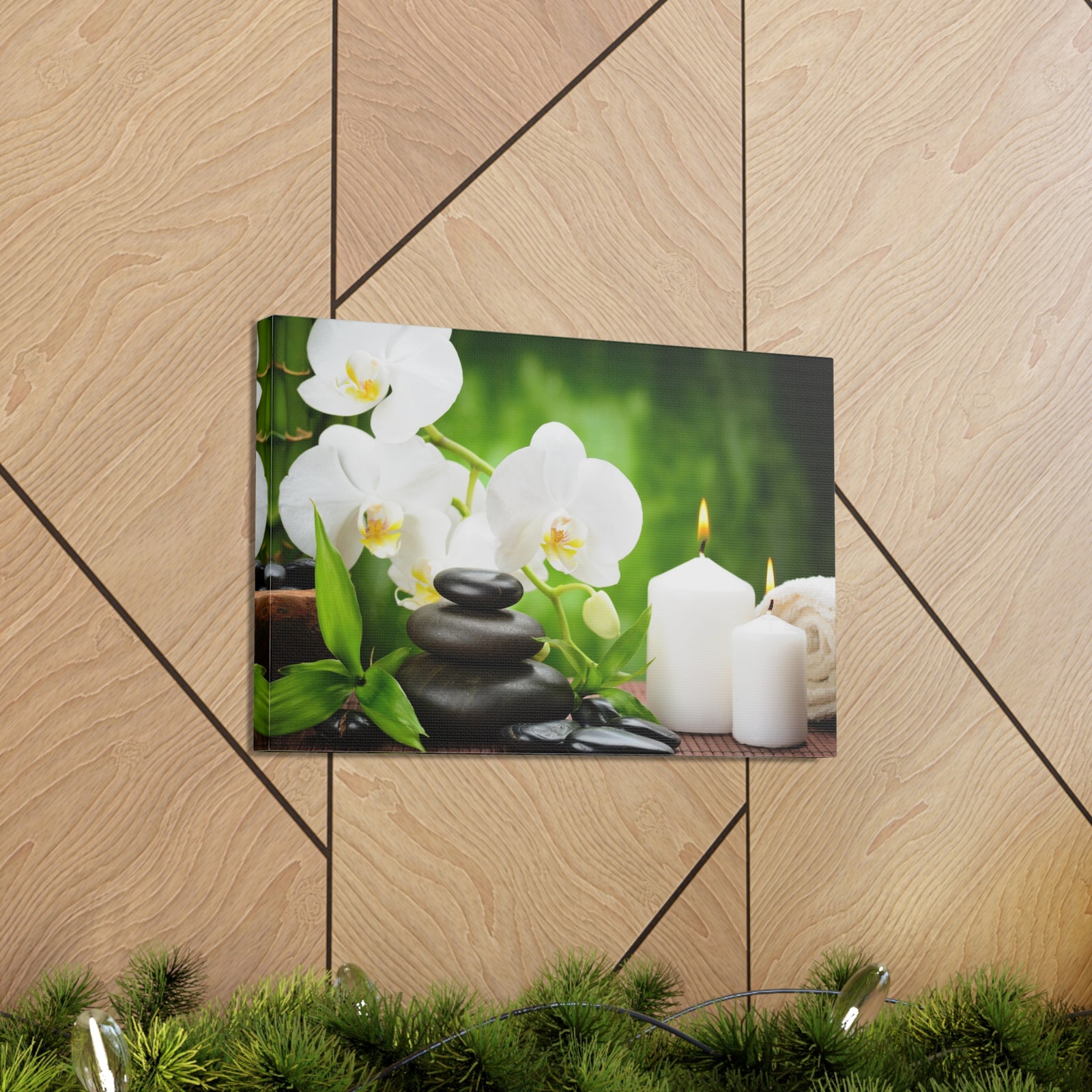 Zen Basalt Stones Forest Floral Nature Photography Canvas Wall Art for Home Decor Ready-to-Hang-Express Your Love Gifts