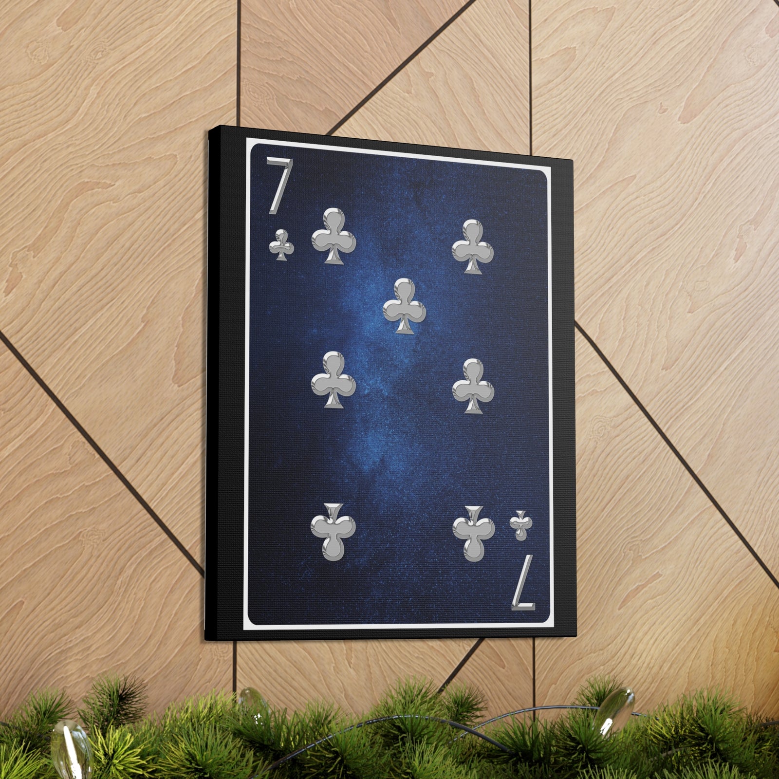 Seven Of Clubs Space Background Playing Card Canvas Wall Art for Home Decor Ready-to-Hang-Express Your Love Gifts