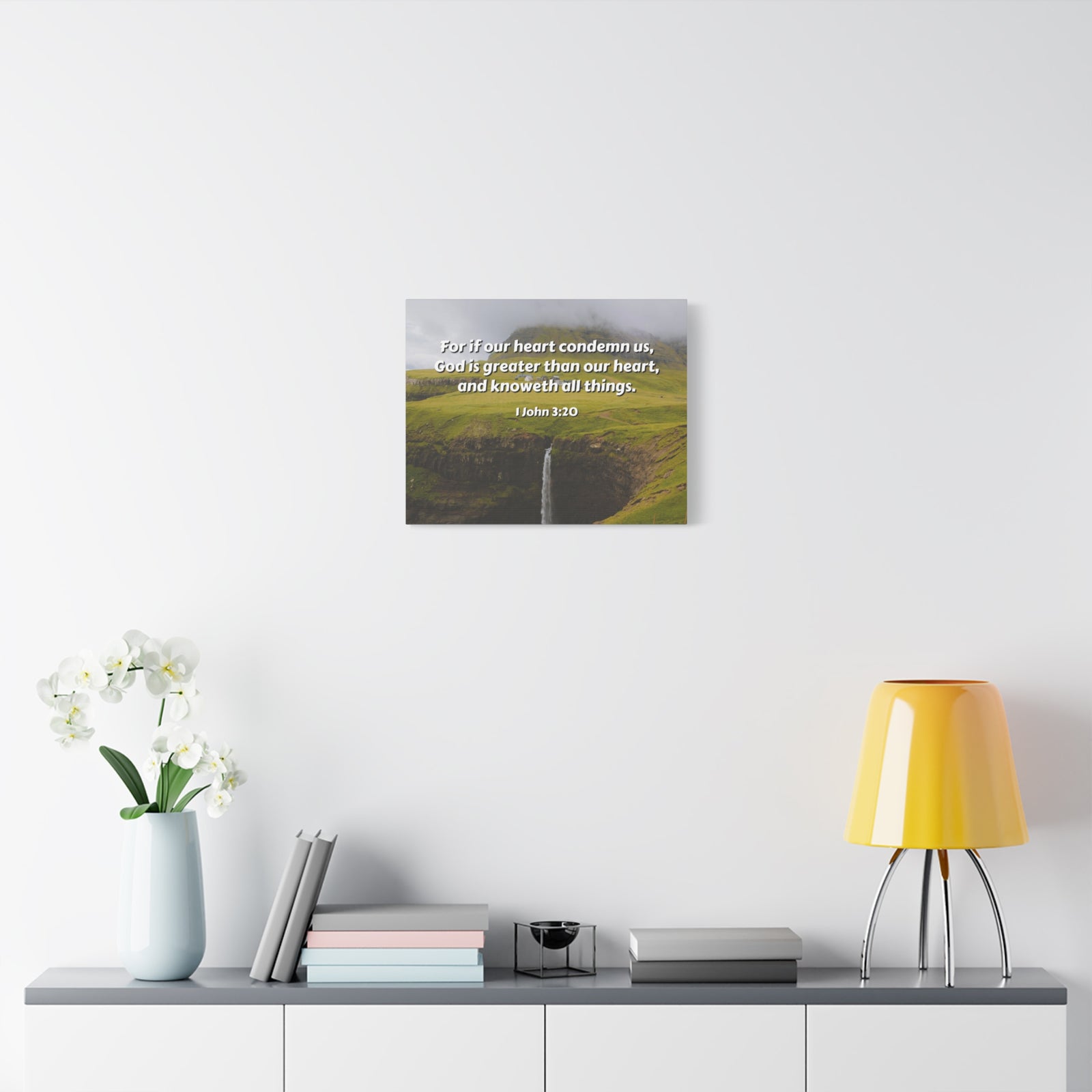 Scripture Canvas God Is Greater 1 John 3:20 Christian Wall Art Bible Verse Print Ready to Hang-Express Your Love Gifts
