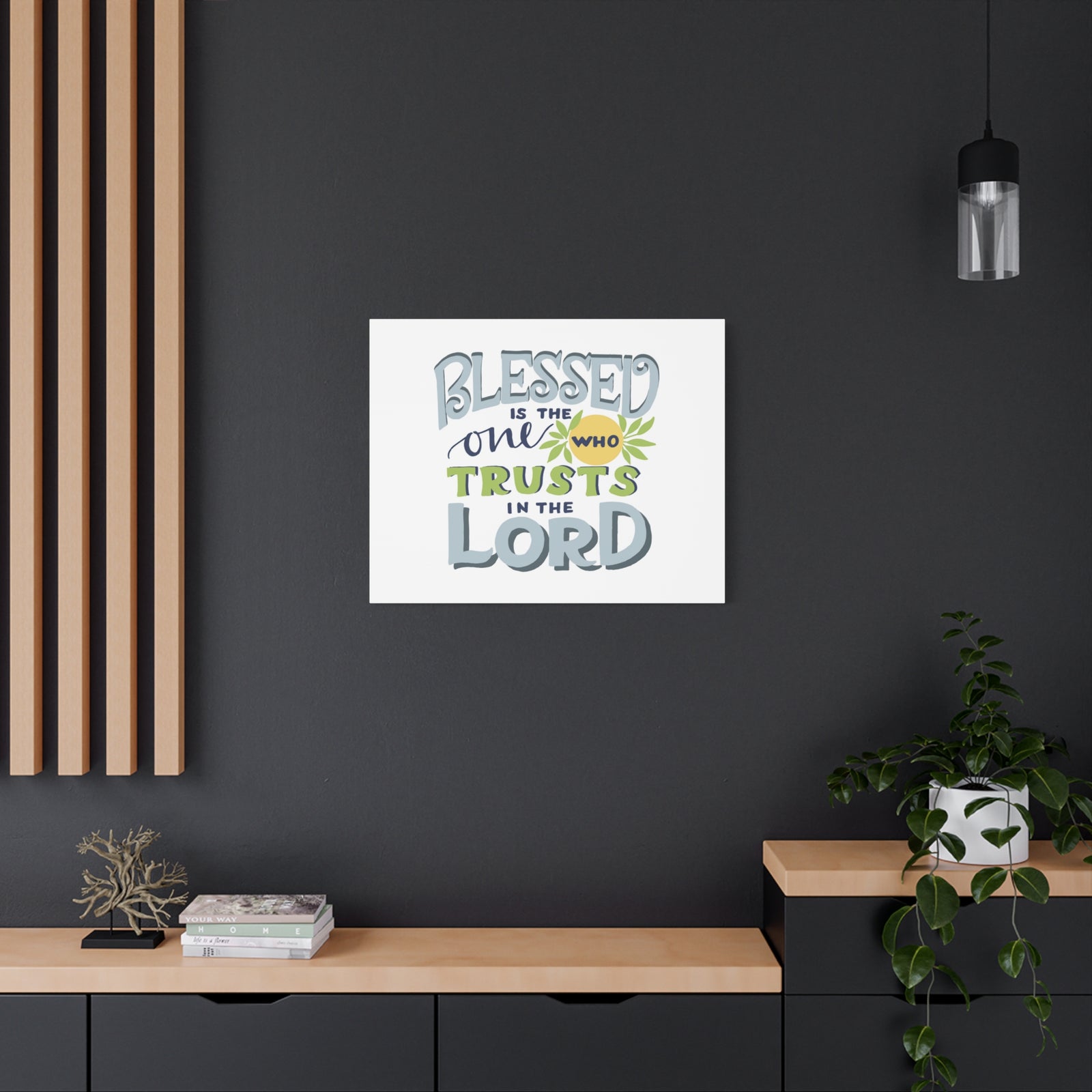 Scripture Canvas Trust In The Lord Psalm 40:4 Pale Blue Christian Wall Art Bible Verse Print Ready to Hang-Express Your Love Gifts