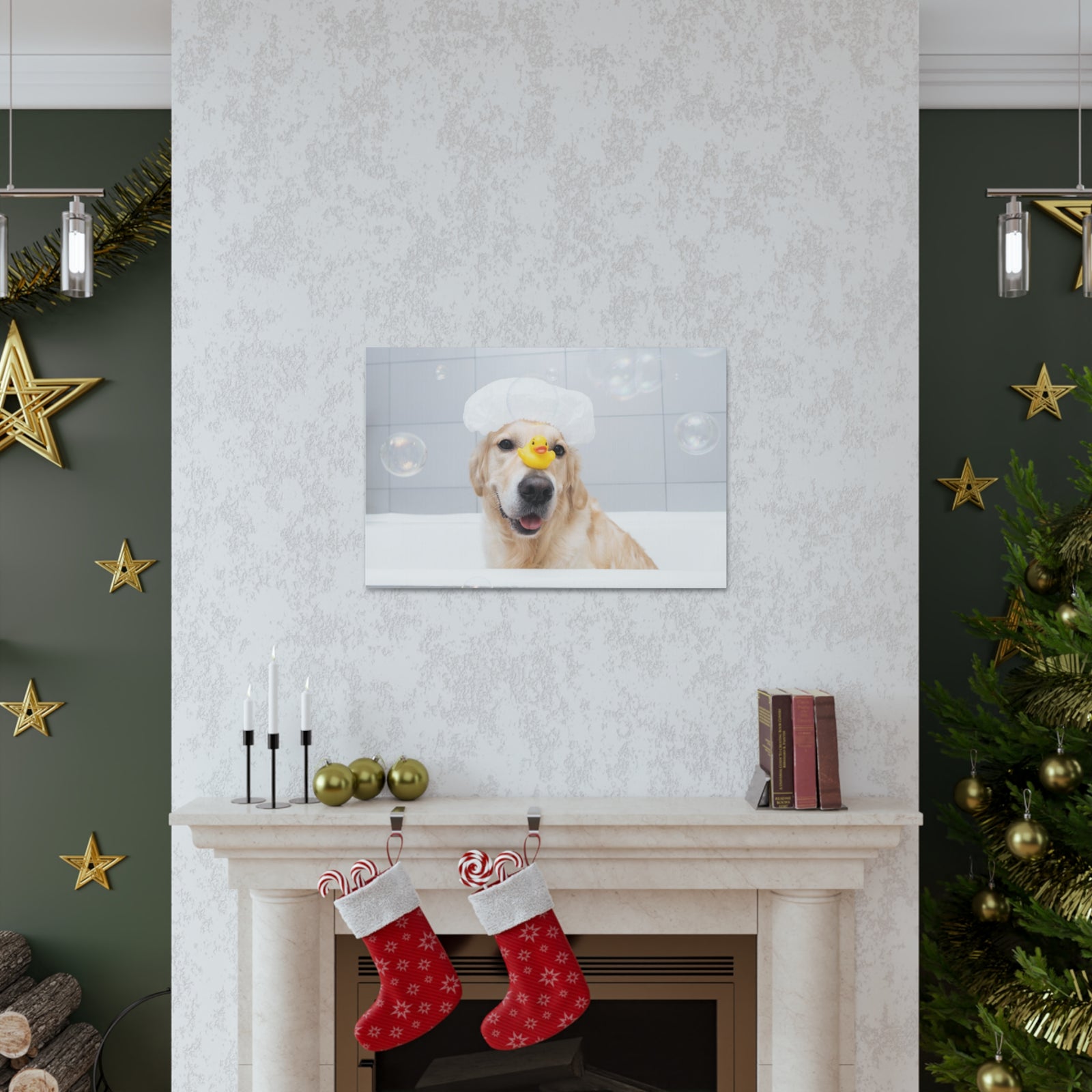 Cute Golden Retriever Bathee Canvas Wall Art for Home Decor Ready-to-Hang-Express Your Love Gifts