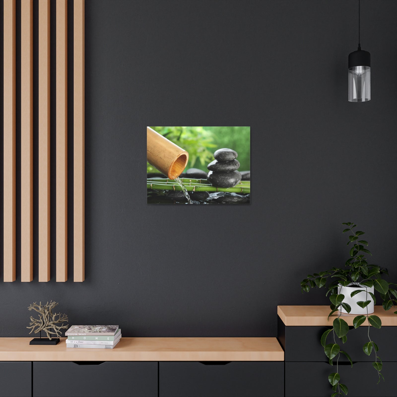 Traditional Bamboo Fountain Forest Floral Nature Photography Canvas Wall Art for Home Decor Ready-to-Hang-Express Your Love Gifts