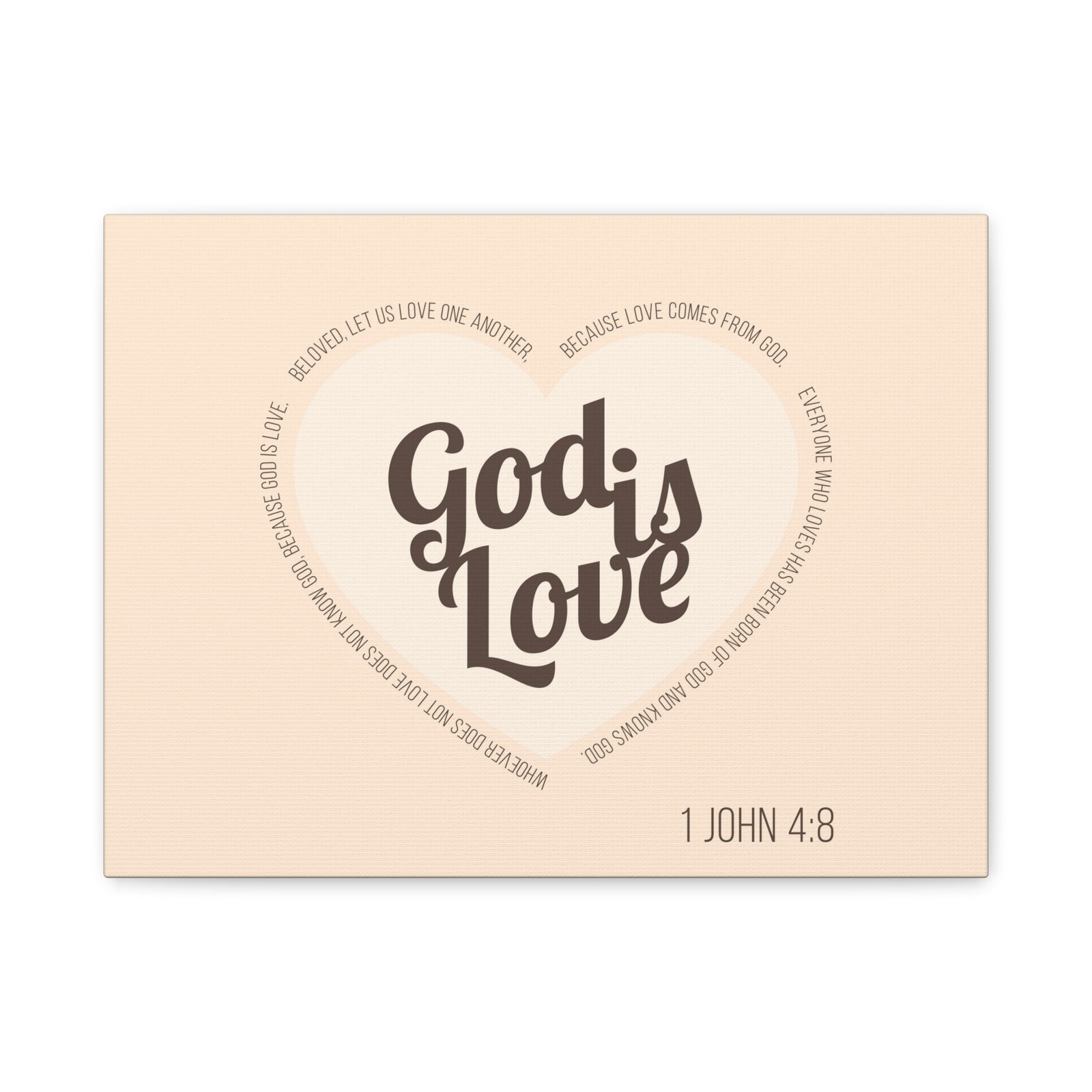 Scripture Canvas God Is Love 1 John 4:8 Light Brown Christian Wall Art Bible Verse Print Ready to Hang-Express Your Love Gifts