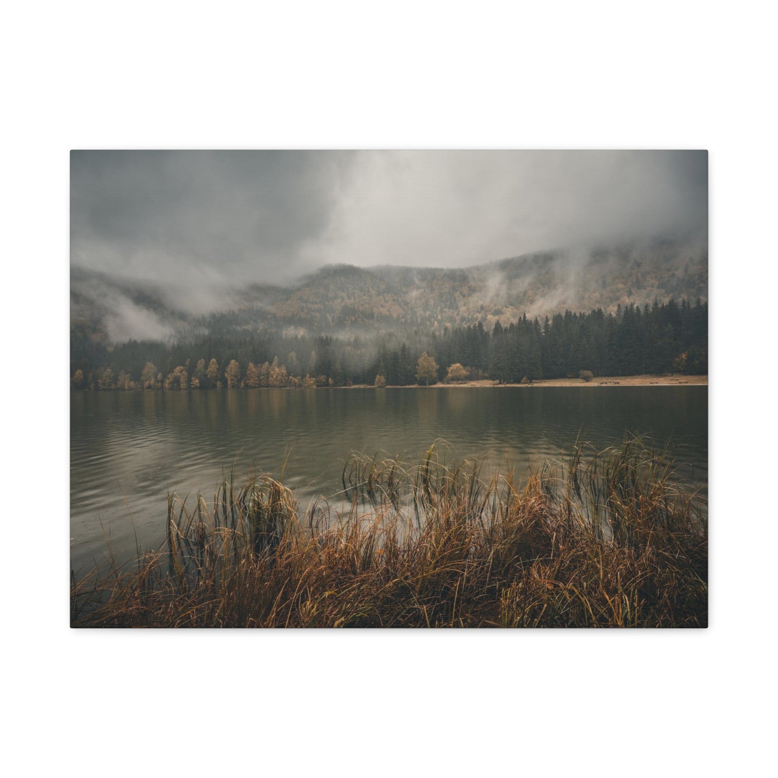 Misty Mountain Lake Reflection Nature Wilderness Photography Canvas Wall Art for Home Decor Ready-to-Hang-Express Your Love Gifts