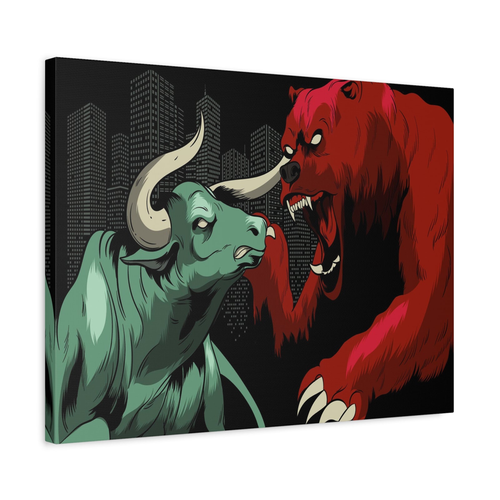 Stock Market Wall Art Bull vs Bear Battling for Wealth Wall Street Trading Art Canvas-Express Your Love Gifts