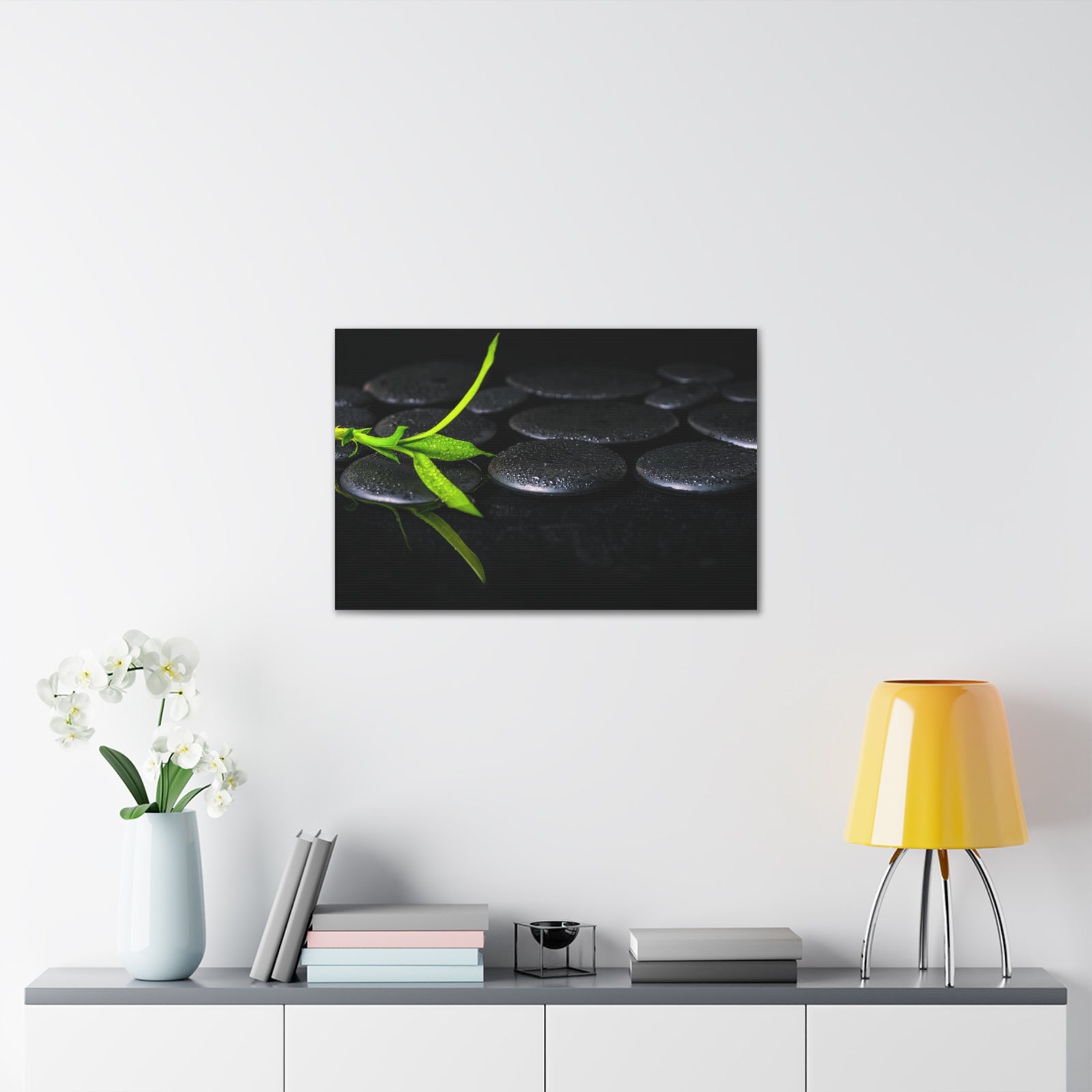 Green Bamboo on Stones Forest Floral Nature Photography Canvas Wall Art for Home Decor Ready-to-Hang-Express Your Love Gifts