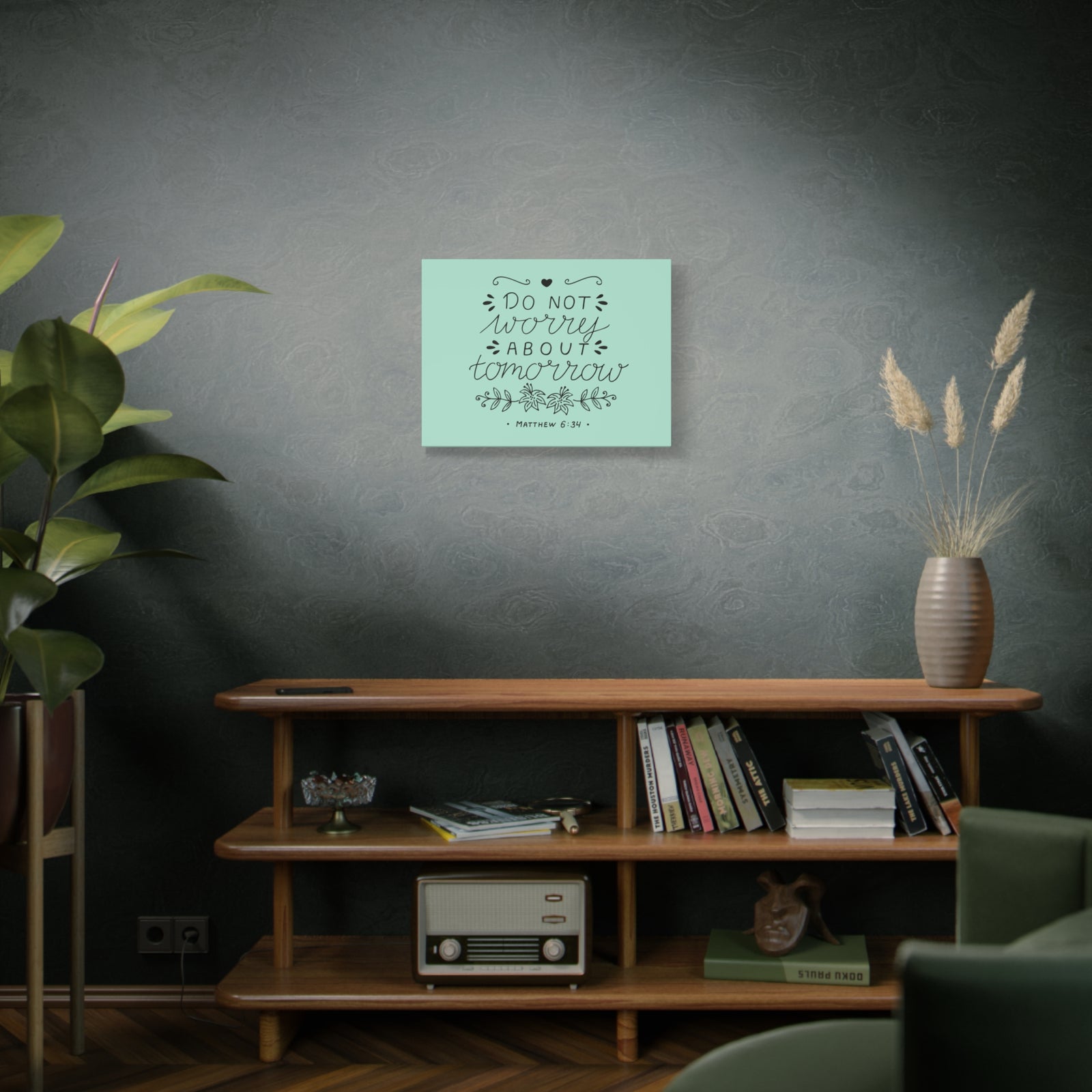Scripture Canvas Tomorrow Teal Matthew 6:34 Christian Wall Art Bible Verse Print Ready to Hang-Express Your Love Gifts