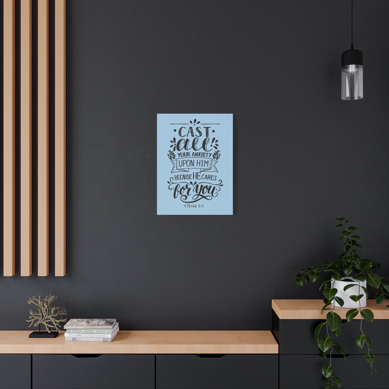 Scripture Canvas Cast All Your Anxiety 1 Peter 5:7 Christian Wall Art Bible Verse Print Ready To Hang-Express Your Love Gifts