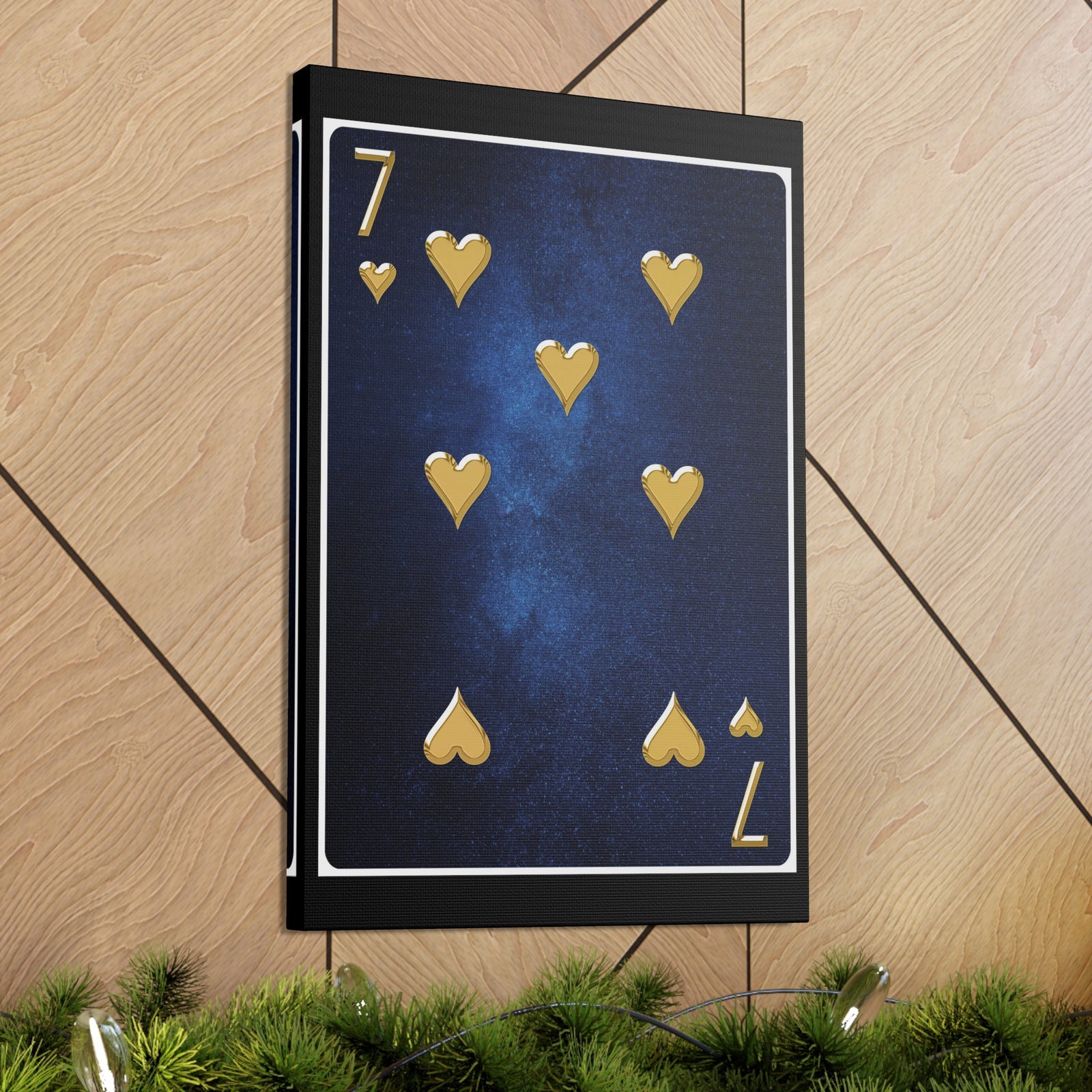Seven Of Hearts Space Background Playing Card Canvas Wall Art for Home Decor Ready-to-Hang-Express Your Love Gifts