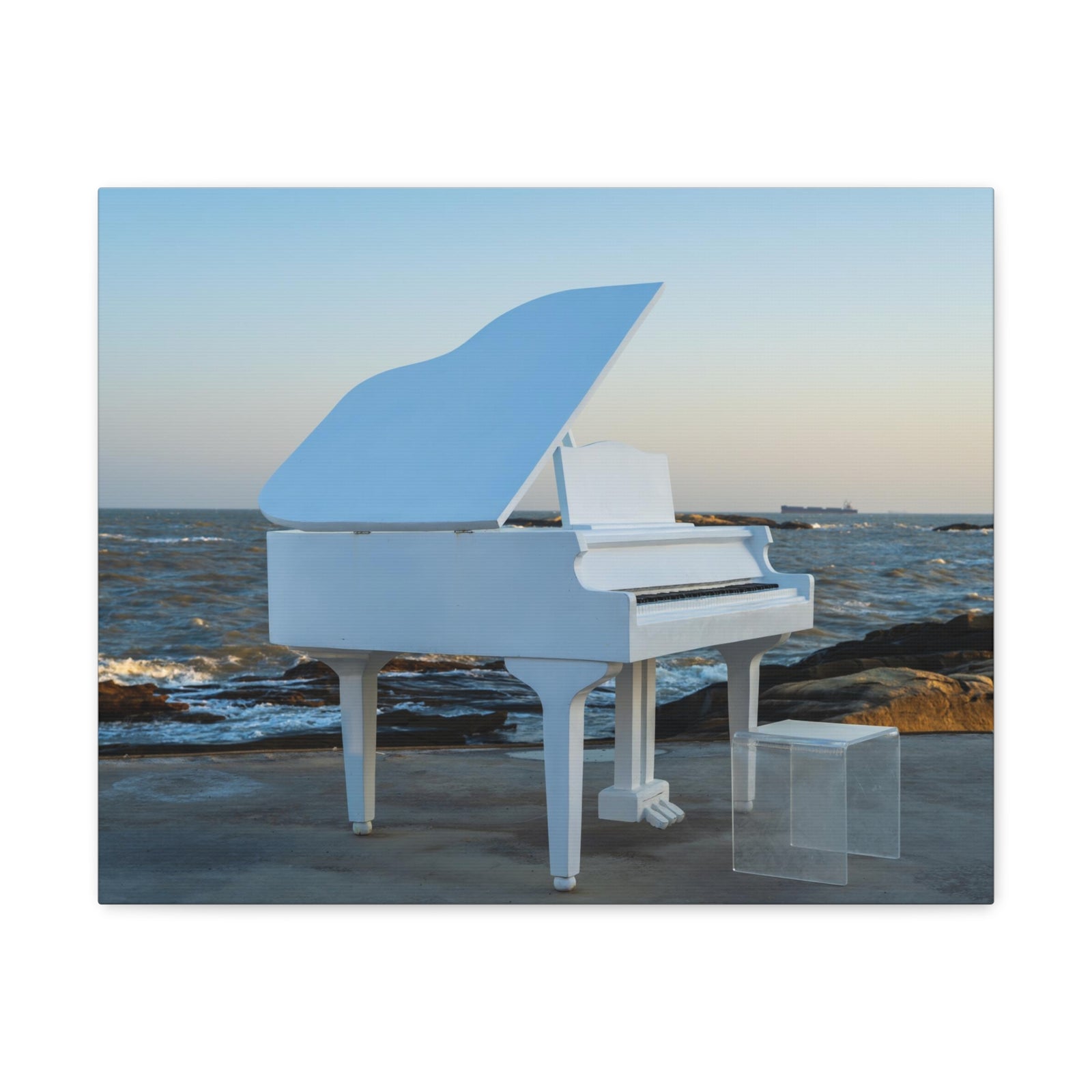 Piano White On Beach Music Lover's Delight Piano Keyboard Canvas Wall Art for Home Decor Ready-to-Hang-Express Your Love Gifts