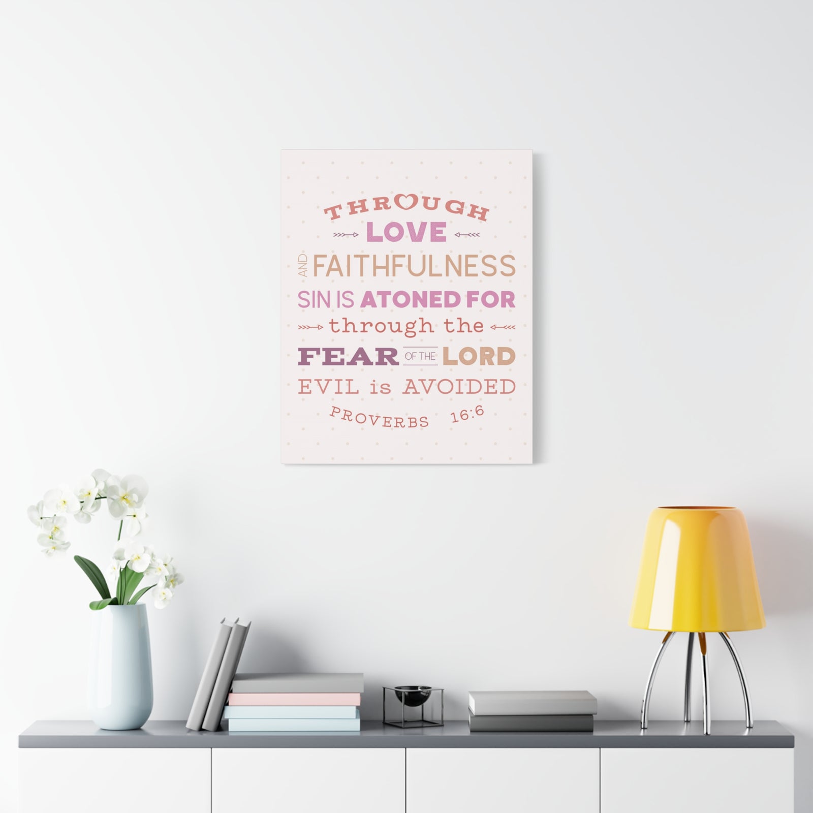Scripture Canvas Through Love Faithfulness Proverbs 16:6 Christian Wall Art Bible Verse Print Ready To Hang-Express Your Love Gifts