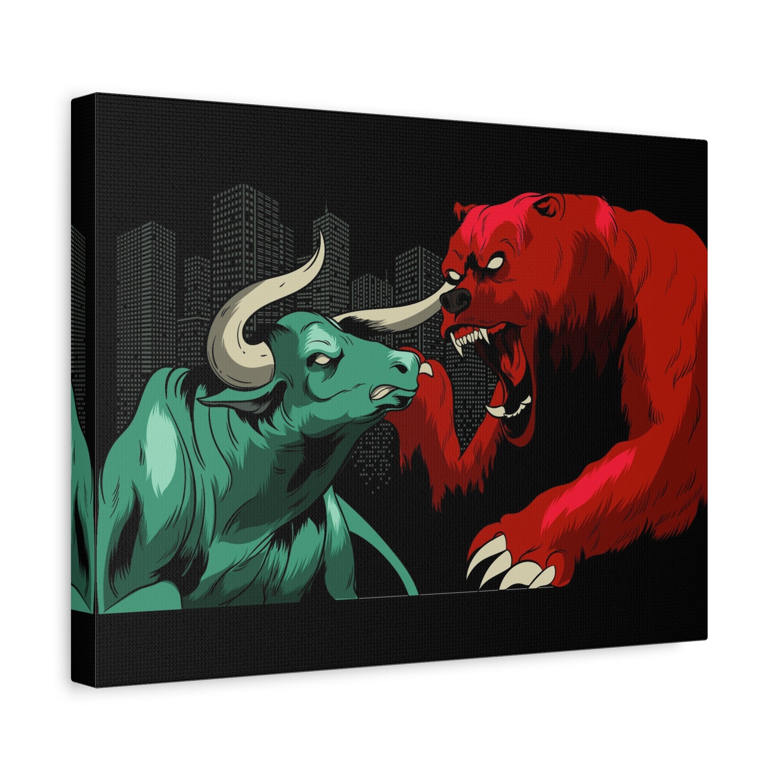 Stock Market Wall Art Bull vs Bear Battling for Wealth Wall Street Trading Art Canvas-Express Your Love Gifts