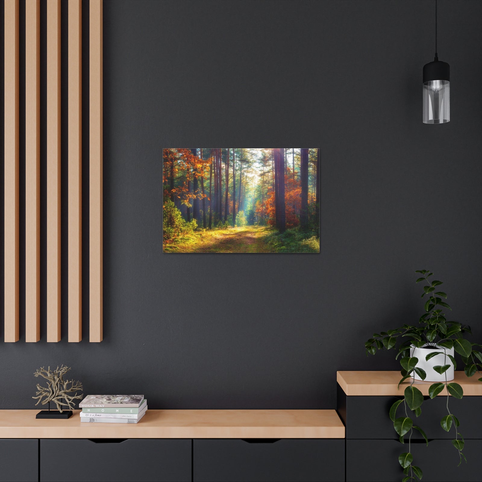 Autumn Forest Sunlight Shine Orange Tree Nature Wilderness Photography Canvas Wall Art for Home Decor Ready-to-Hang-Express Your Love Gifts