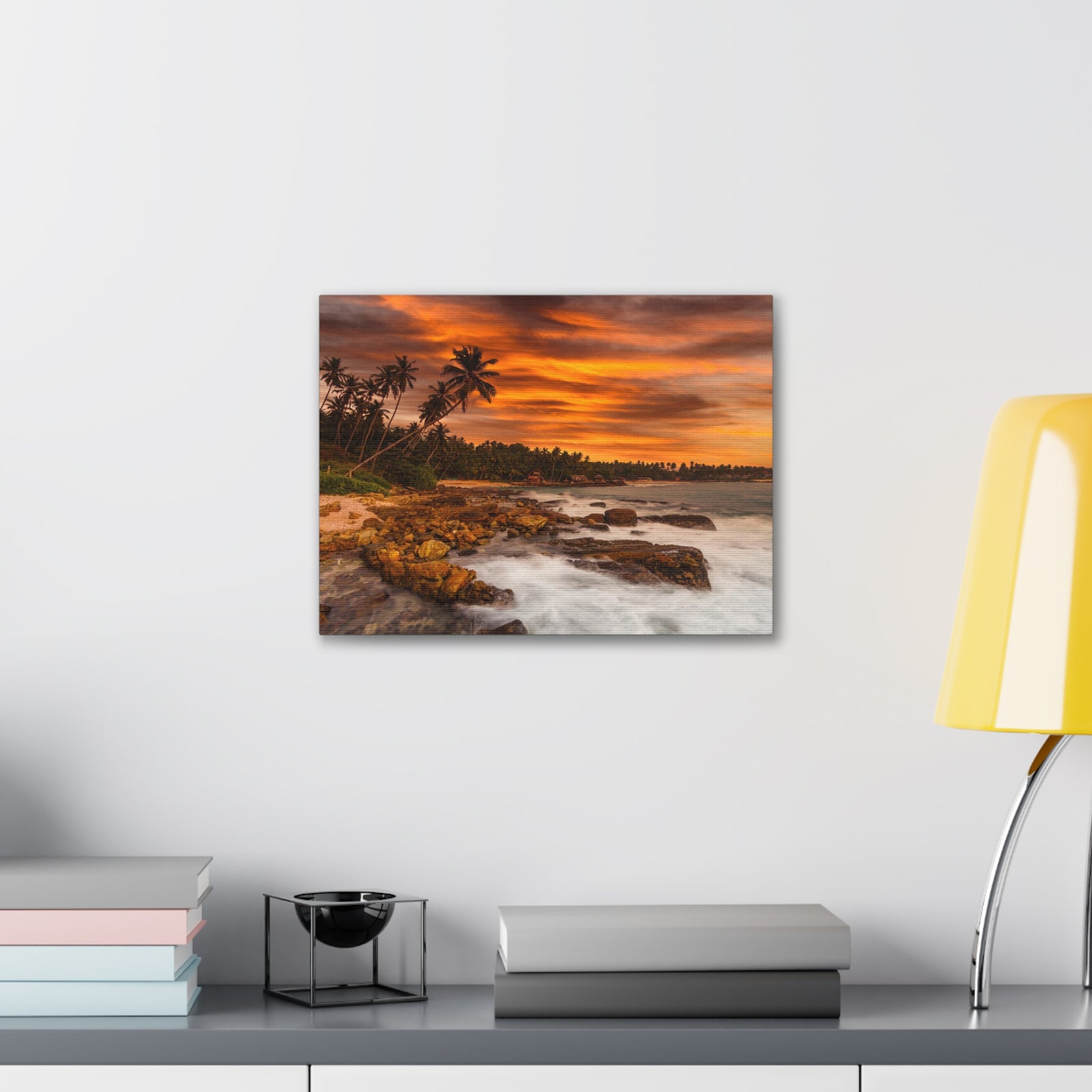 Sunset Beach With Coconut Palms Ocean Canvas Wall Art for Home Decor Ready-to-Hang-Express Your Love Gifts