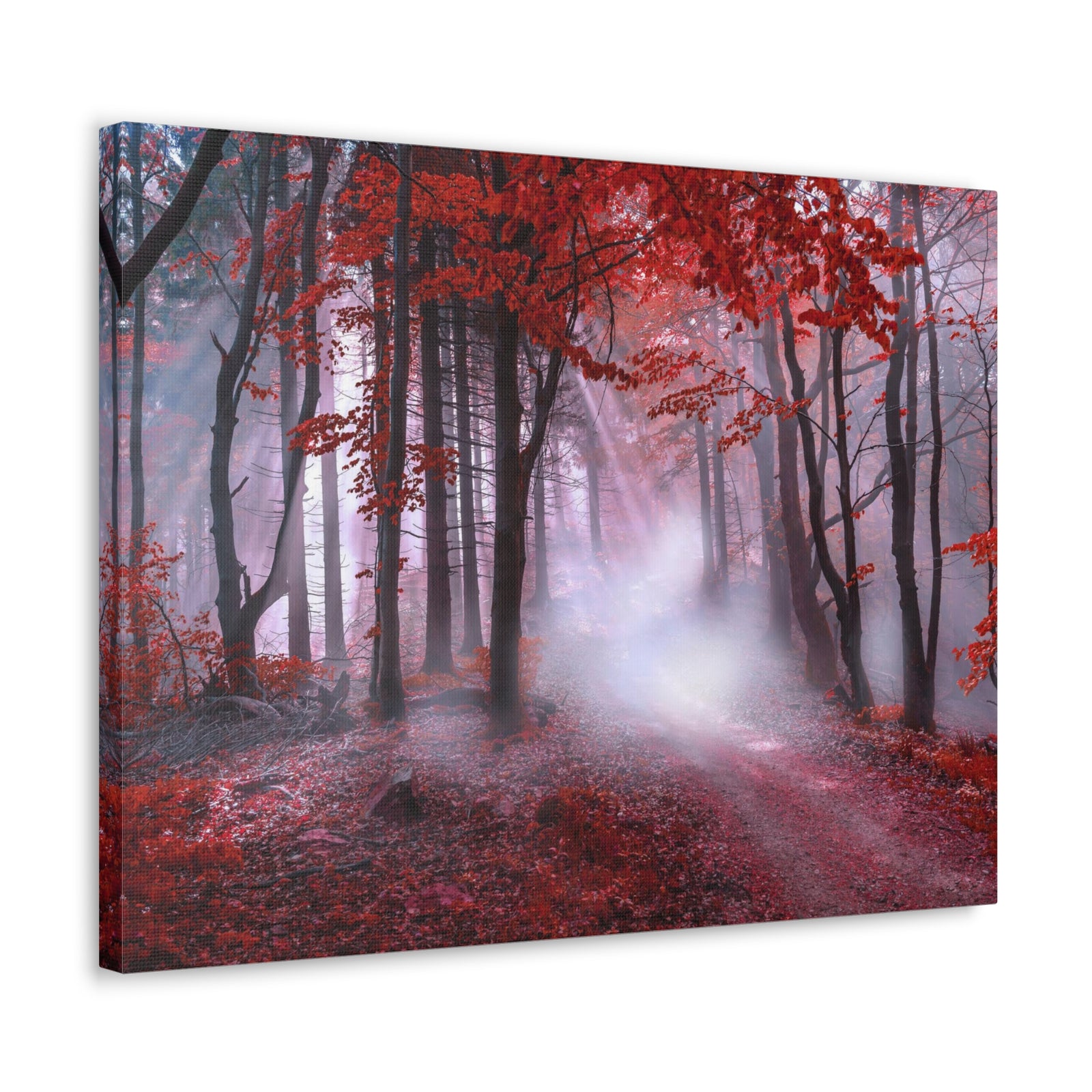 Foggy Autumn Forest Orange Leaves Nature Wilderness Photography Canvas Wall Art for Home Decor Ready-to-Hang-Express Your Love Gifts